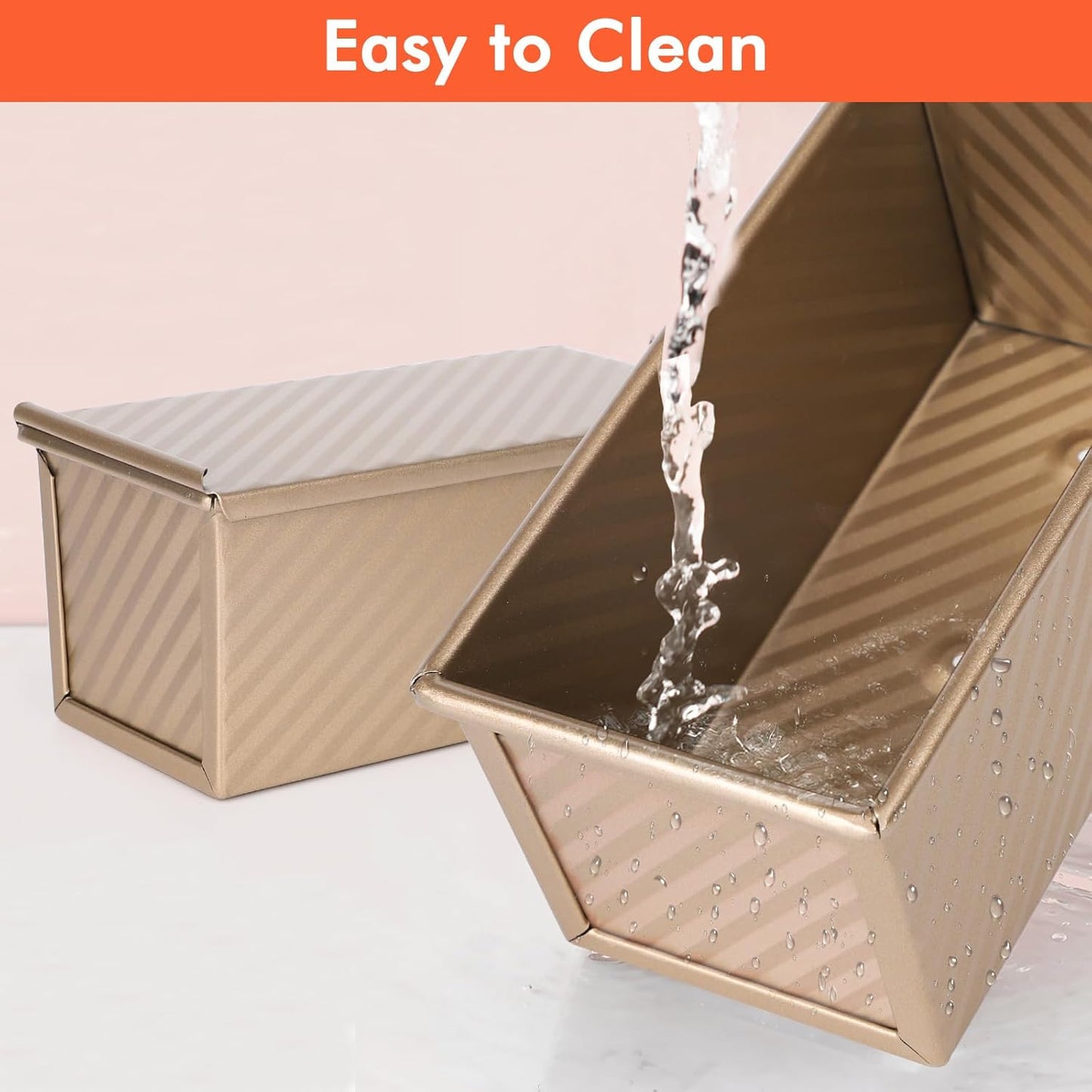 Beasea Pullman Loaf Pan with Lid, 2 Pack 0.5 lb Small Non-Stick Bread Loaf Pans Carbon Steel Mini Bread Toast Box for Homemade Bread Toast Oven Baking - Gold