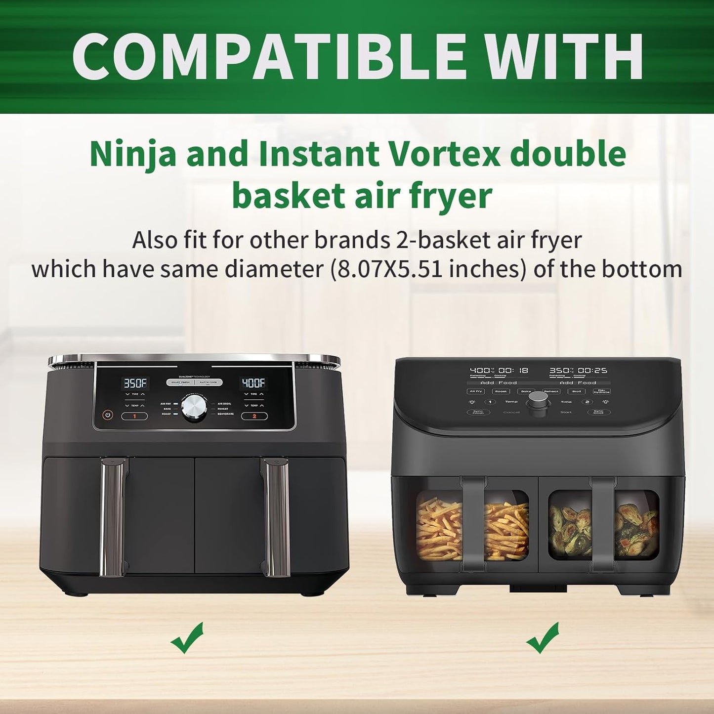 Air Fryer Liners Disposable, 100 pcs Rectangle Parchment Paper Sheets for Ninja Dual Air Fryer