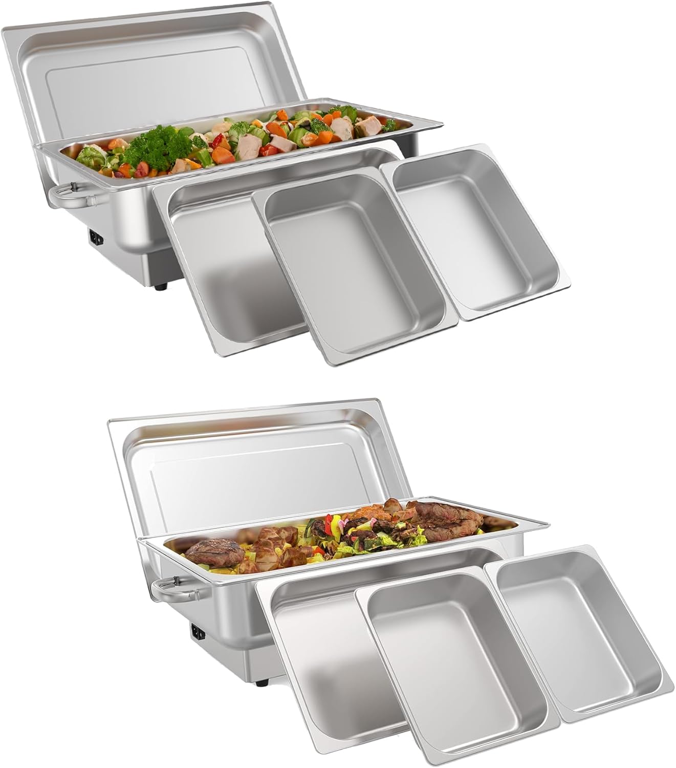 2 PACK Electric Chafing Dish Buffet Set 9QT Buffet Food Servers and Warmers Digital Display Temperature with 1 Full-size Pan & 2 Half-size Pan Stainless Steel for Parties Weddings Caterings