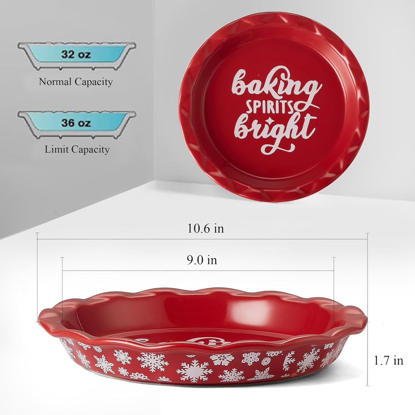 Ceramic Pie Pans for Baking, 9 Inches Pie Plate for Apple Pie, 36 Ounce Round Baking Dish, Set of 2, Thanksgiving day Gifts for Women, Christmas Red