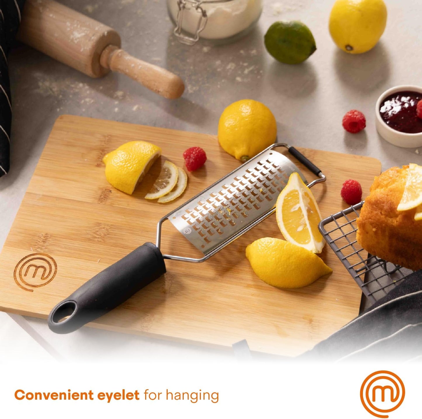 MasterChef Cheese Grater Handheld, Kitchen Food Shredder Tool for Grating Parmesan, Garlic, Ginger etc, Small Flat Zester Grater, Stainless Steel with Non Slip Rubber Foot and Easy Grip Handle