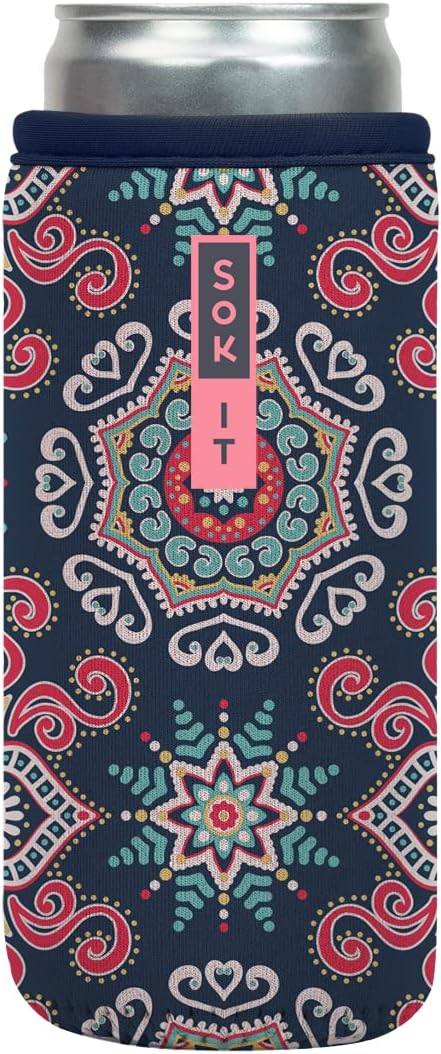 Sok It CanSok Sleeve for Beer & Soda Insulated Neoprene Cover (Floral Burst, 12oz Slim Can Sleeve)