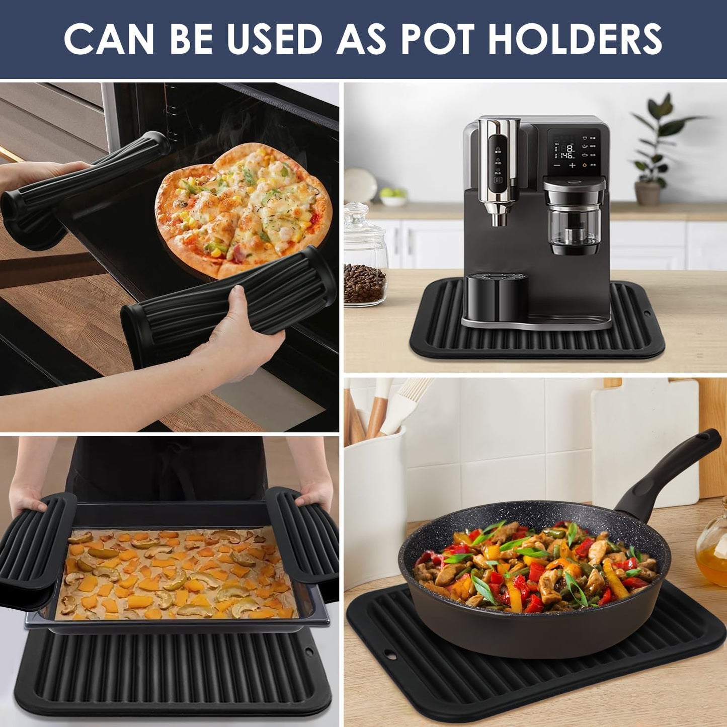 Black Silicone Trivet 16'' X 12'' Silicone Hot Pads for Kitchen Nonslip and Heat Resistant Hot Pads Trivets for Kitchen Quartz Countertops (Black)