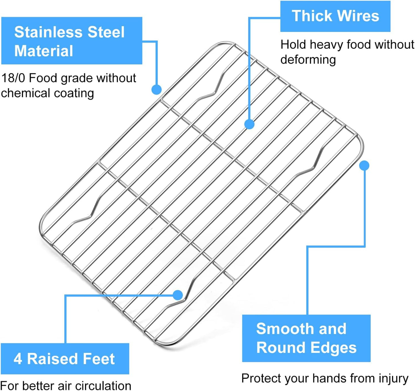 P&P CHEF Cooling Baking Rack Pack of 2, Stainless Steel Cooling Racks for Cooking Baking Roasting Grilling Drying, Dense Wires & Smooth Edge, Easy to clean, Silver, 8.6" x 6.2"