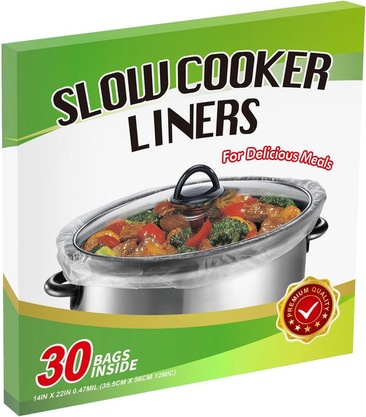 30×Slow Cooker Liners and Cooking Bags, Extra Large Cooking Liner Disposable Pot Bags, Fit 6QT to 10QT for Slow Cooker, Oval & Round Pot 14"x 22" /Bag