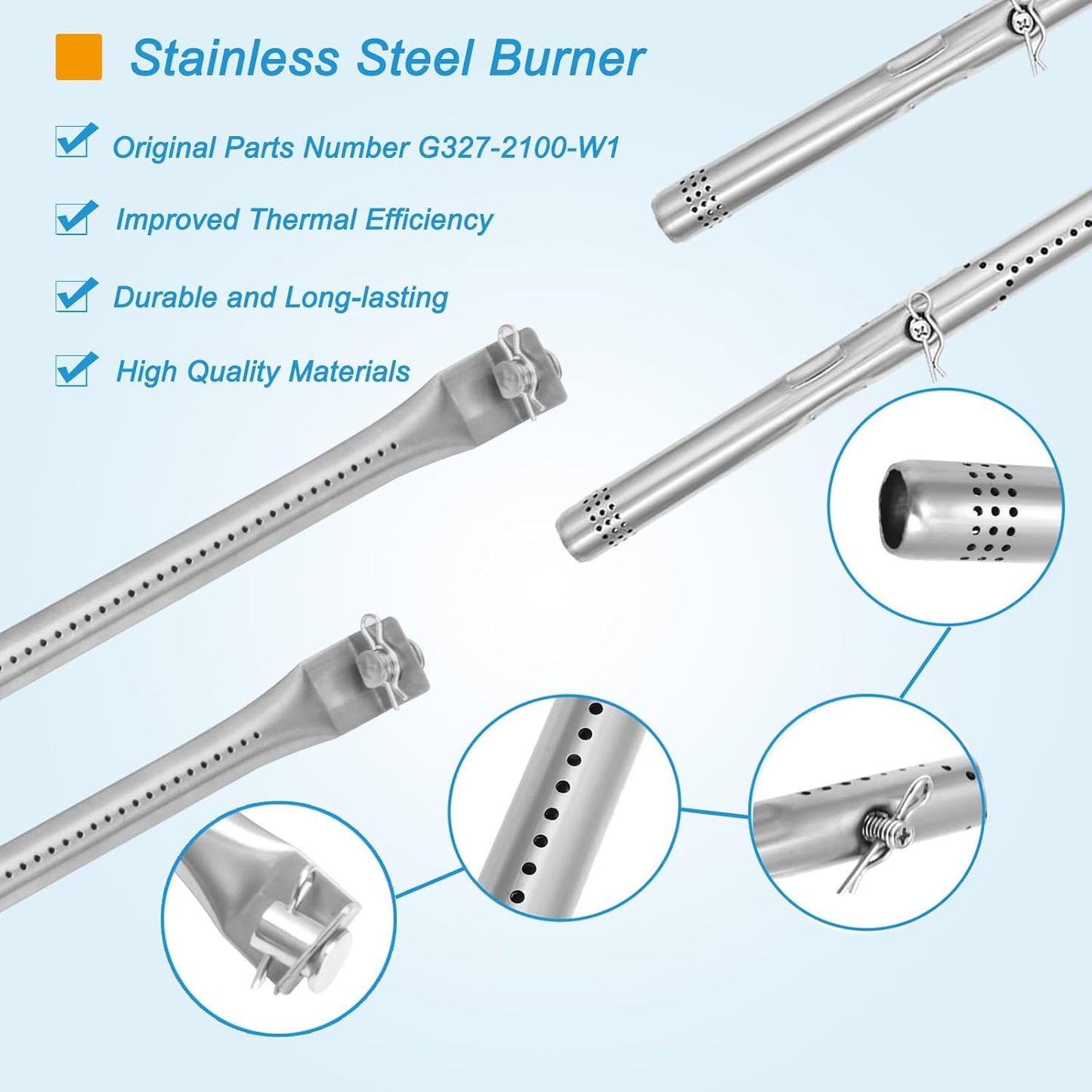 Grill Parts for Charbroil Performance 2-Burner 463630021 463660421 463655621 463630422 463654022, 17 inch Cooking Grate, Burner and Heat Plate Parts for Charbroil Grill Replacement Parts