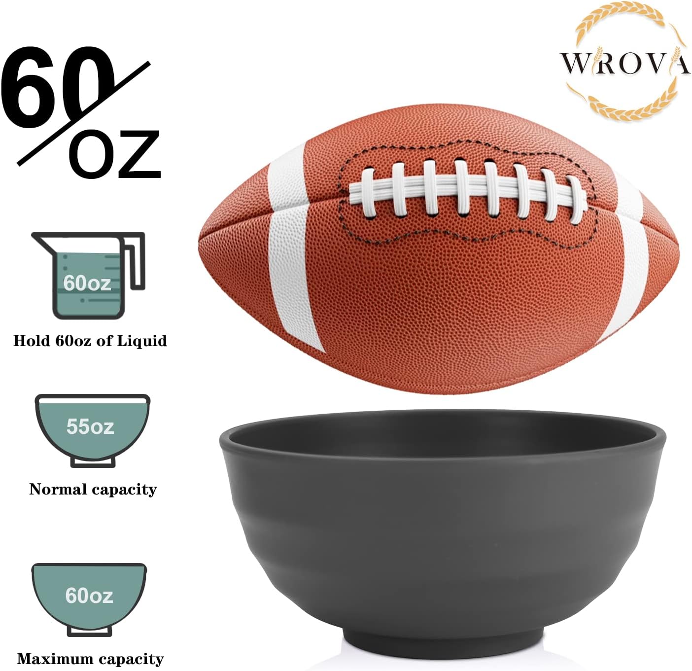 Wheat Straw Bowls Set 60 OZ Unbreakable Large Cereal Bowls Set of 6 Microwave and Dishwasher Safe Bowls Big Bowls for Apartment and Dorm BPA Free Soup Bowl for Serving Oatmeal and Salad (Deep Gray)