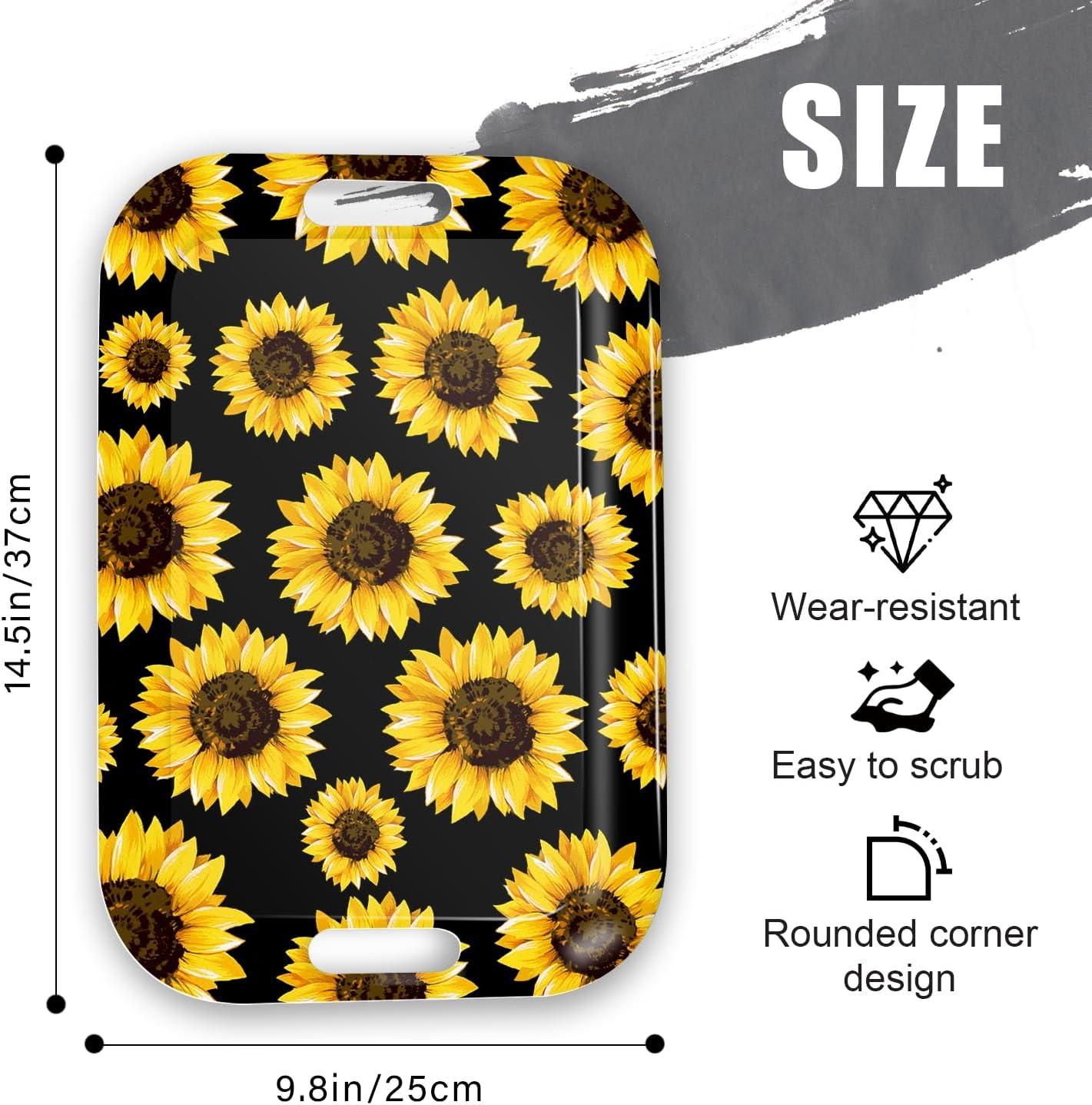 Serving Trays with Handles, 14.5 x 9.8 inch Rectangular Plastic Tray for Restaurant, Kitchen, Sunflower Black Background