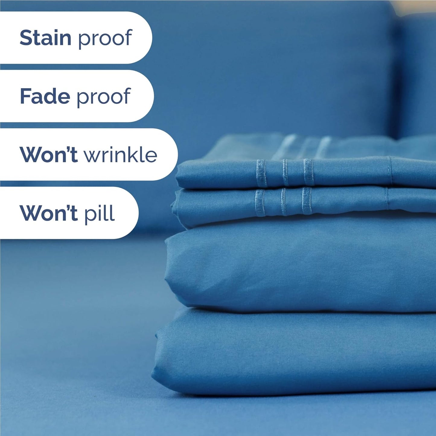 Twin XL Size 3 Piece Sheet Set - Comfy Breathable & Cooling Bed Sheets Set - Hotel Luxury Bedding for Women, Men, Kids, Teens, Boys & Girls - Deep Pockets, Soft, Wrinkle Free - Oeko-Tex - Denim Blue