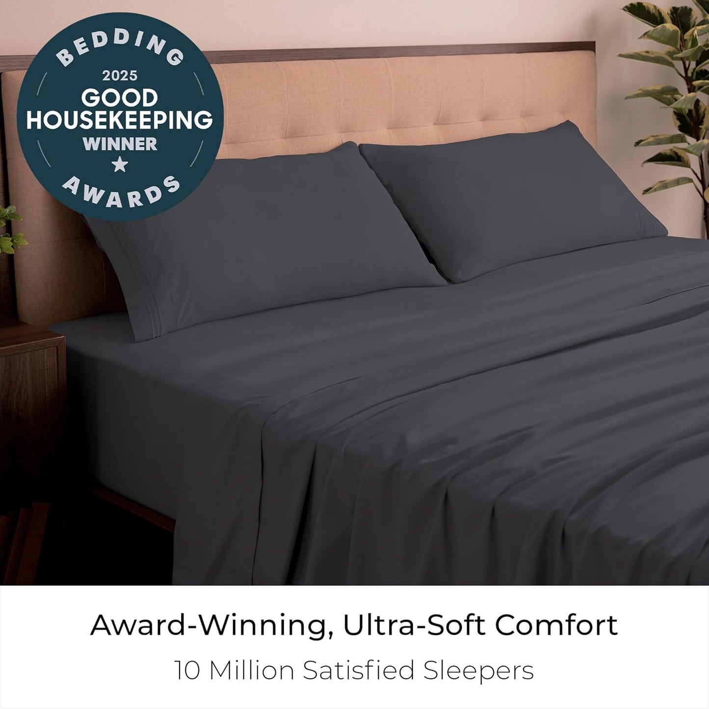 Mellanni King Sheets Set - 4 PC Iconic Collection Bedding - Hotel Luxury, Extra Soft, Cooling Bed Sheets - Wrinkle, Fade, Stain Resistant (King, Charcoal)