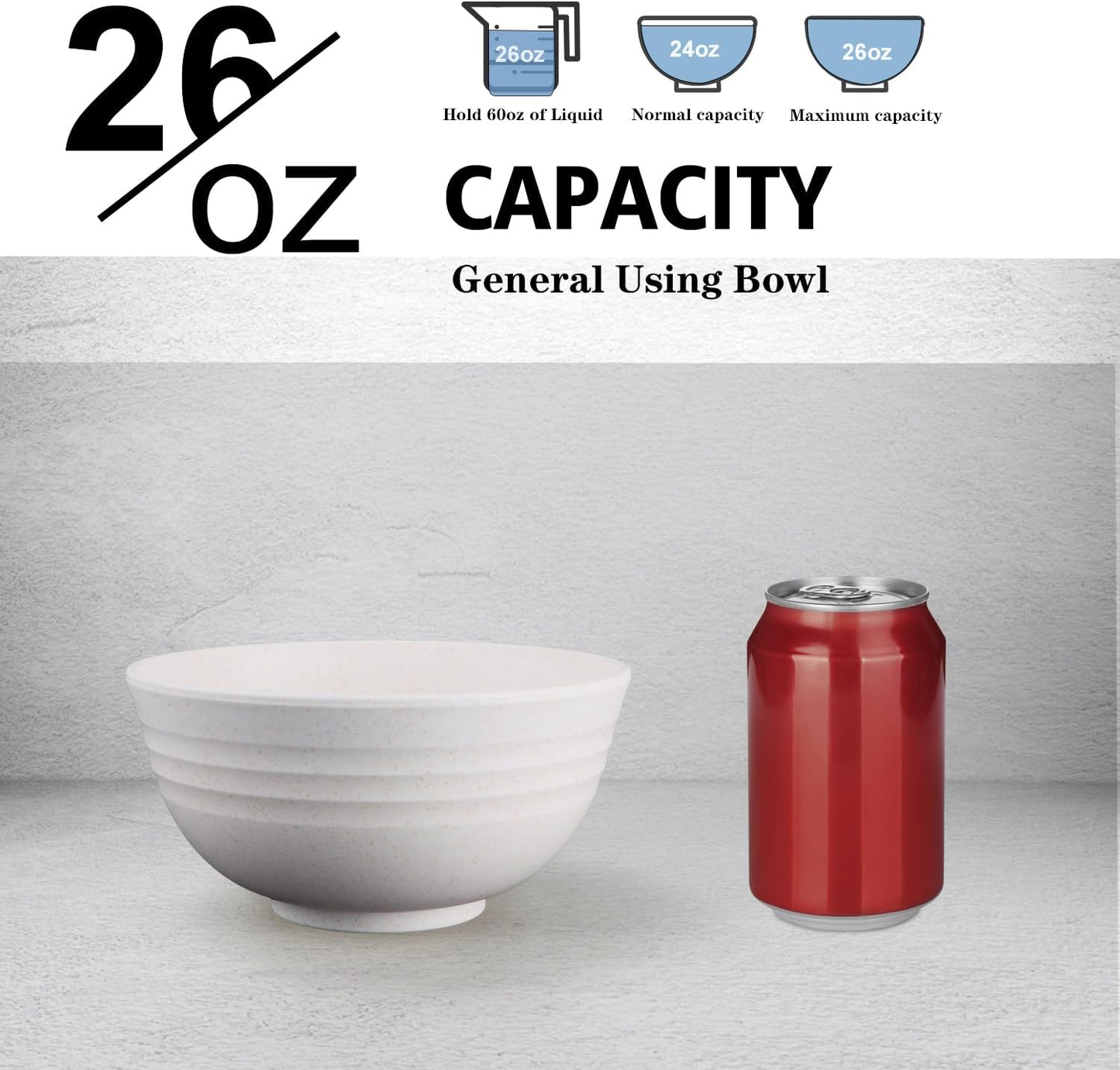 Wheat Straw Bowls Set of 8, Unbreakable White Cereal Bowl 26OZ, Microwave and Dishwasher Safe Oatmeal Bowls, Kitchen Bowl Suitable for Cereal,Salad,Snack (White)