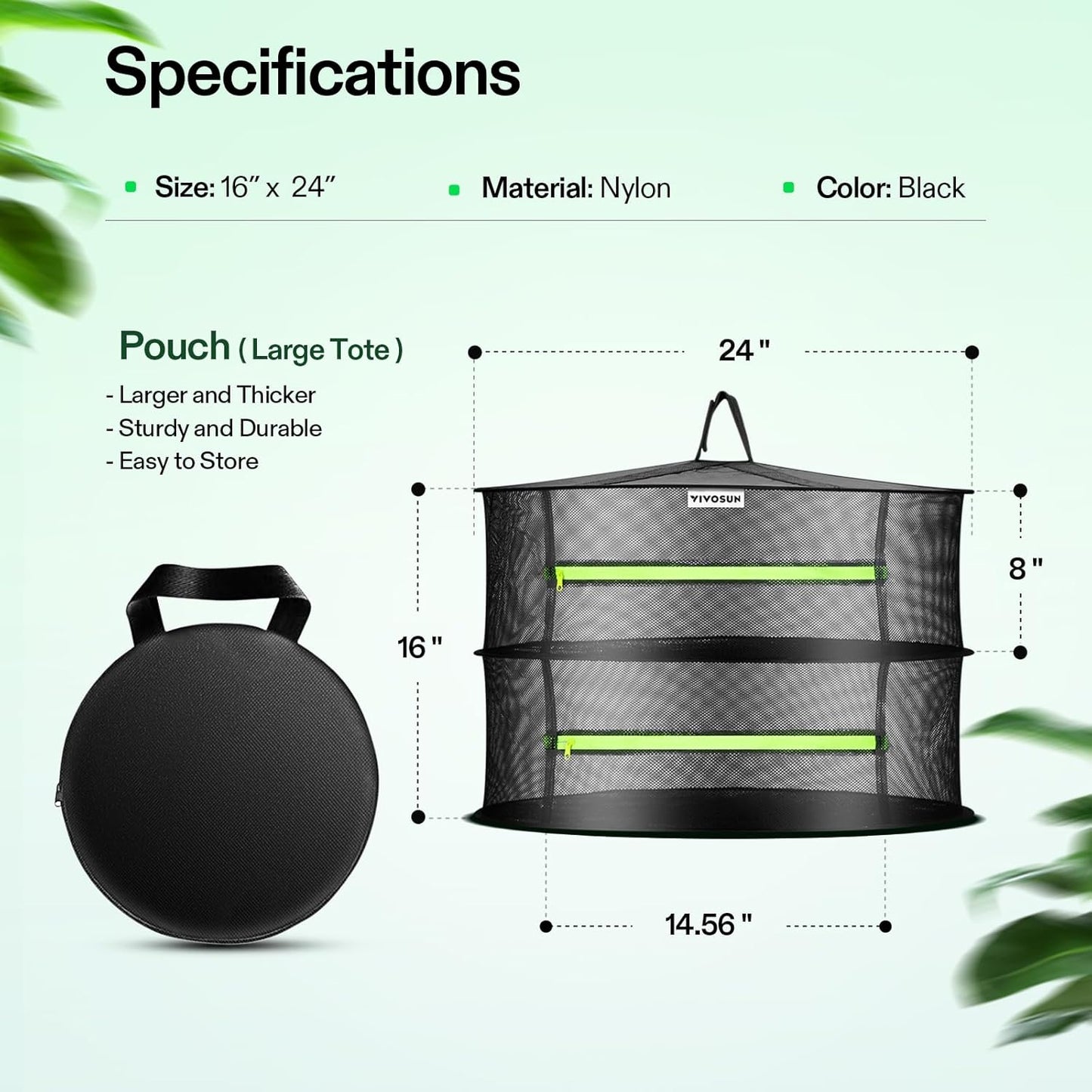 VIVOSUN 2-Layer Mesh Drying Rack Hanging Design with Green Zippers for Dehydrating, Indoor and Outdoor Pruning Shears Included