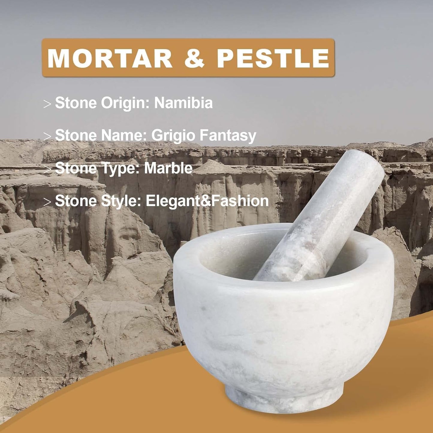 Koville Marble Mortar and Pestle Set, 5"-1.5 Cups Grinder Bowl for Guacamole, Salsa, Pill Crusher, Spice, Herb, Garlic, Nut, Heavy Duty Grinder for Kitchen(Grigio Fantasy)