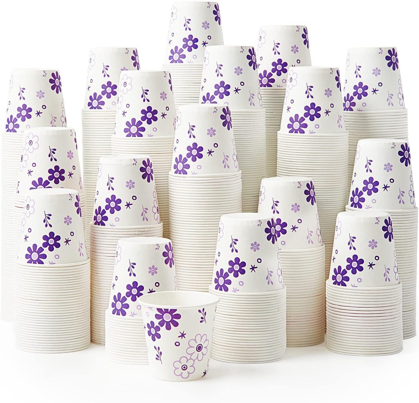 [600 Pack] 3oz Disposable Bathroom Cups, Paper Mouthwash Cups, Cold Disposable Drinking Cup for Party, Picnic, BBQ, Travel, and Event, Purple Floral