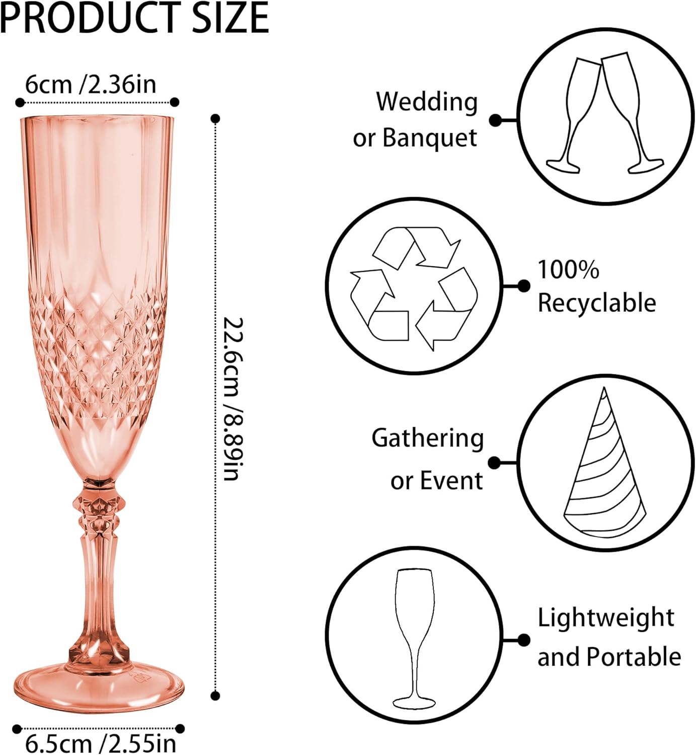 Plastic Champagne Flutes, 48PCS Rose Gold Plastic Wine Glasses Goblets Reusable Champagne Flute for Weddings, Bachelor Parties, Toasting, and Events(48,Rose Gold)