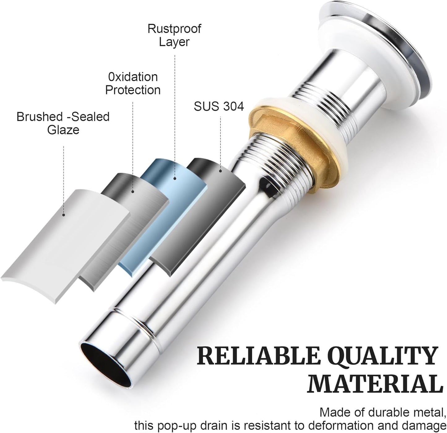 Pop up Sink Drain Stopper for Bathroom Vessel Vanity Sink Art Basin Chrome, Big Cap Without Overflow, Metal Pop-up Drain Strainer with Detachable Basket Stopper