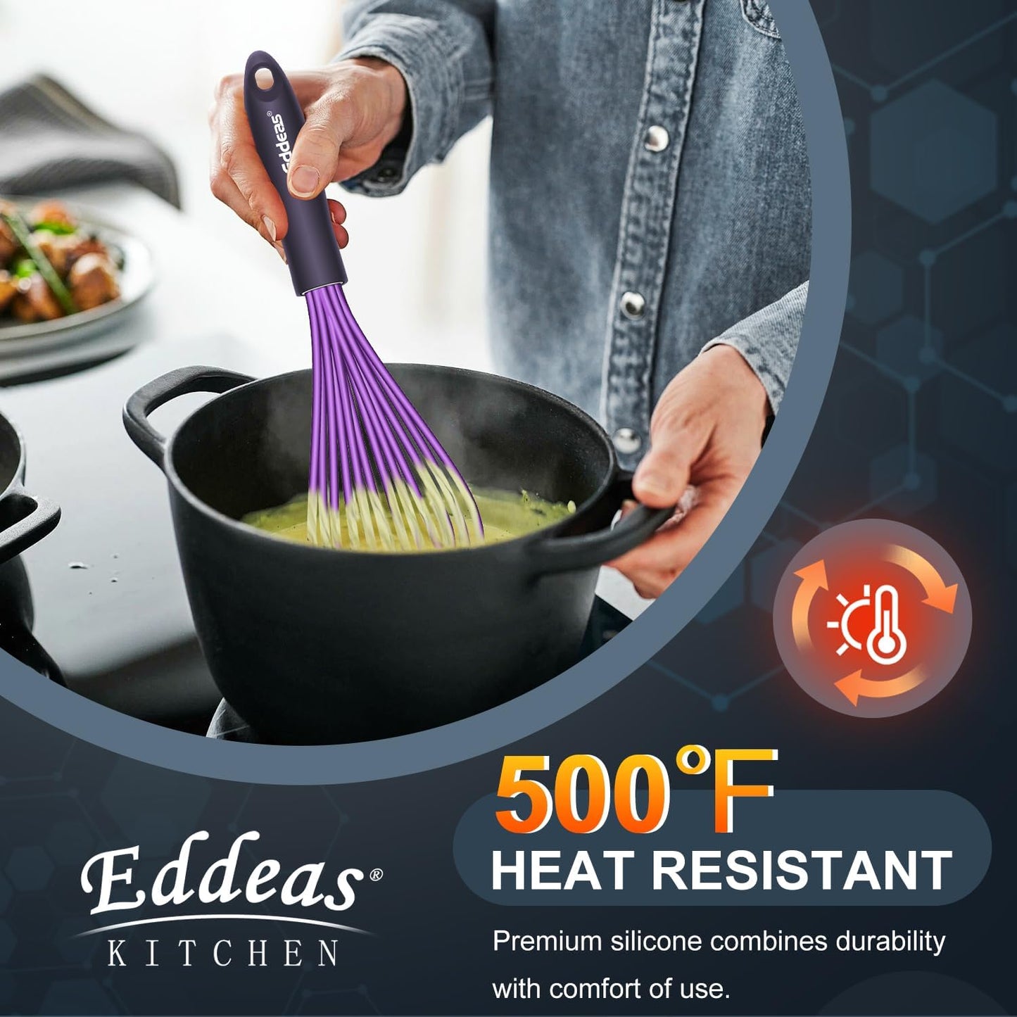 Silicone Whisk, 500°F Heat Resistant Non Scratch Coated Whisks for Cooking Baking Balloon wisk, Kitchen Whisk Tool Set, for Stirring, Beating & Blending of 3 Size 7.5"+ 9" +11 inch