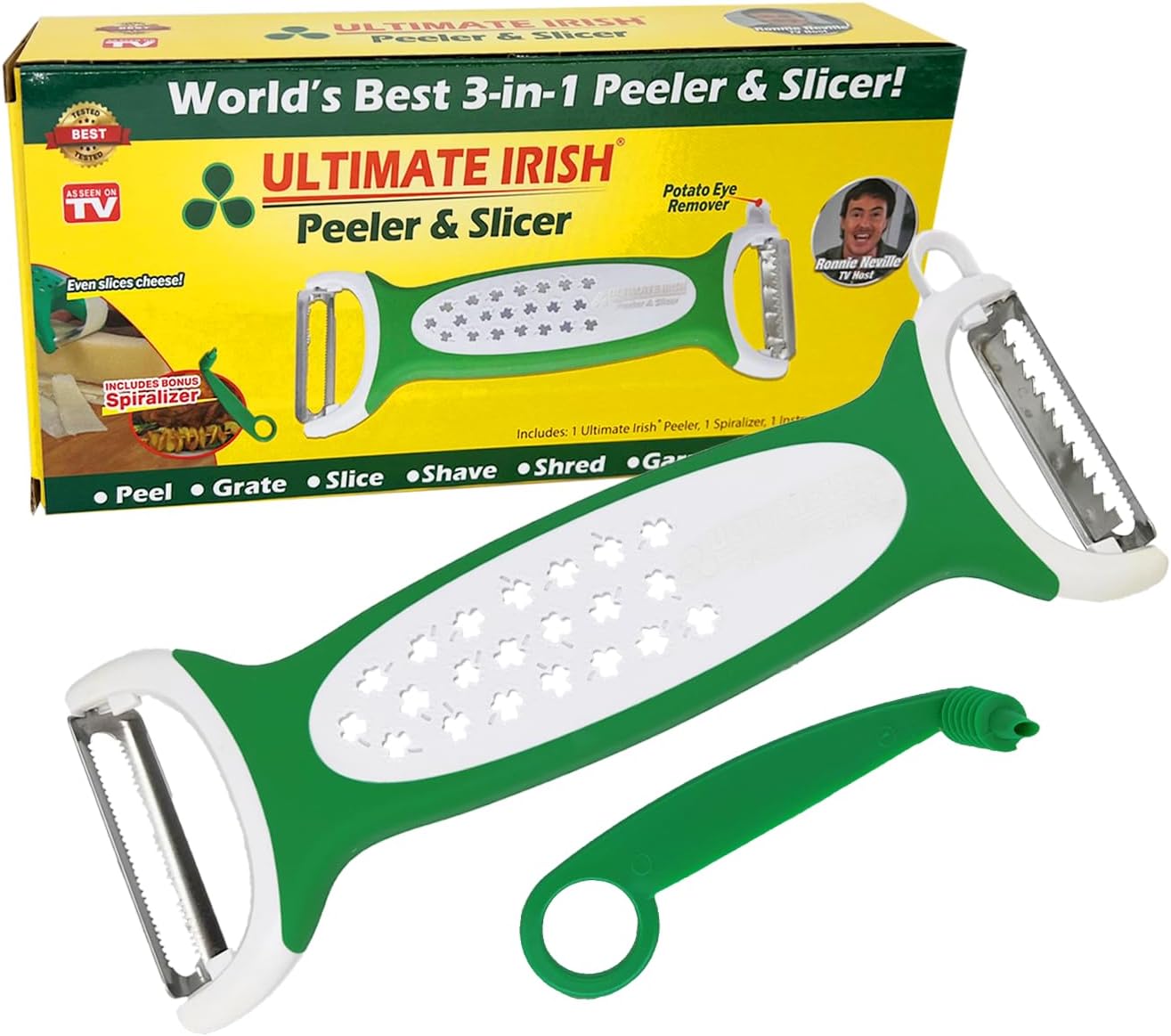 Peeler & Slicer – Ronnie Neville’s Original As Seen on TV 3-in-1 Kitchen Tool, Vegetable, Potato & Julienne Peeler, Stainless Steel Kitchen Tool, Cheese Cutter