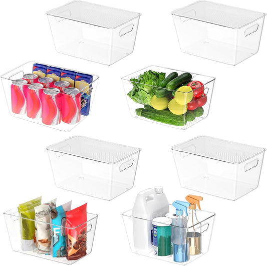 BALEINE Clear Stackable Storage Bins with Lids, Plastic Containers with Handle for Pantry Organizers and Storage, Plastic Bins for Fridge, Kitchen, Bathroom, Cabinet (11x7.5x6, 8PK)