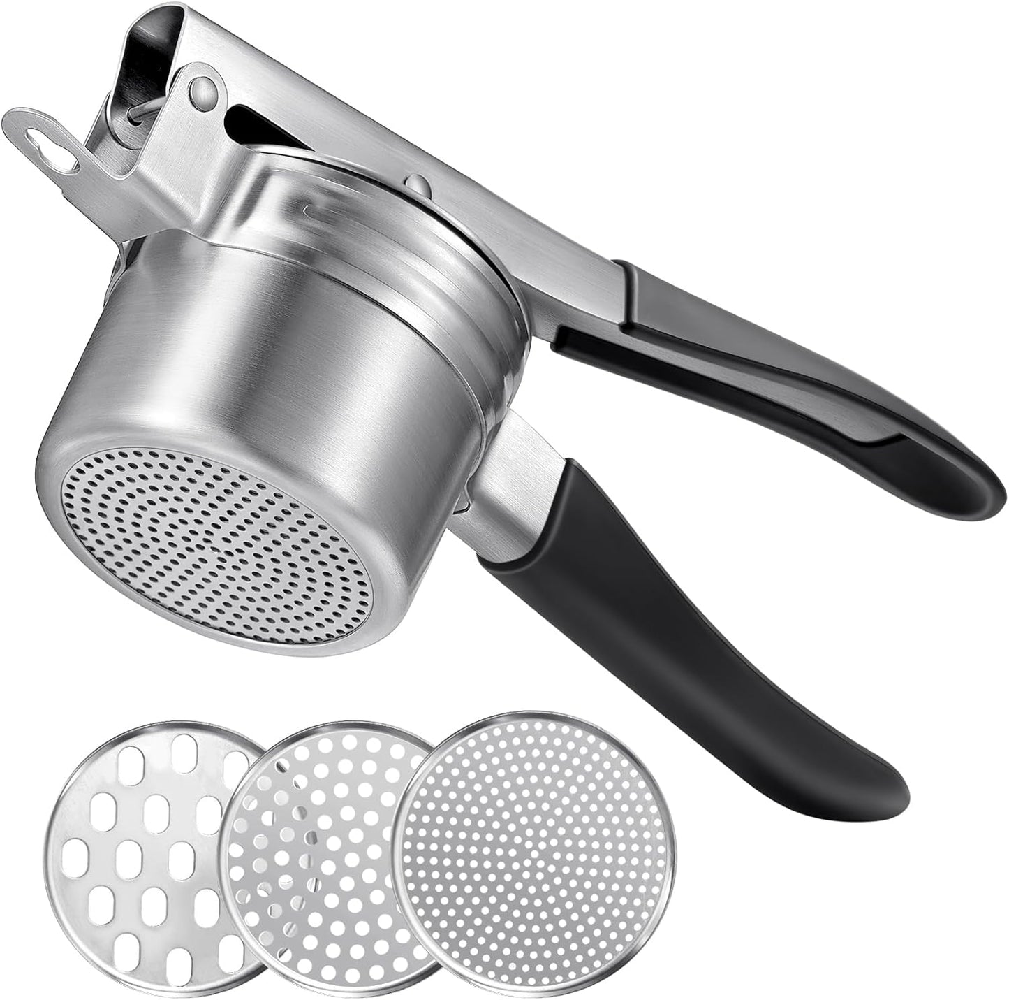 Potato Ricer, Sopito Upgraded Stainless Steel Potato Masher with 3 Interchangeable Discs, Heavy Duty Kitchen Tool Gadget