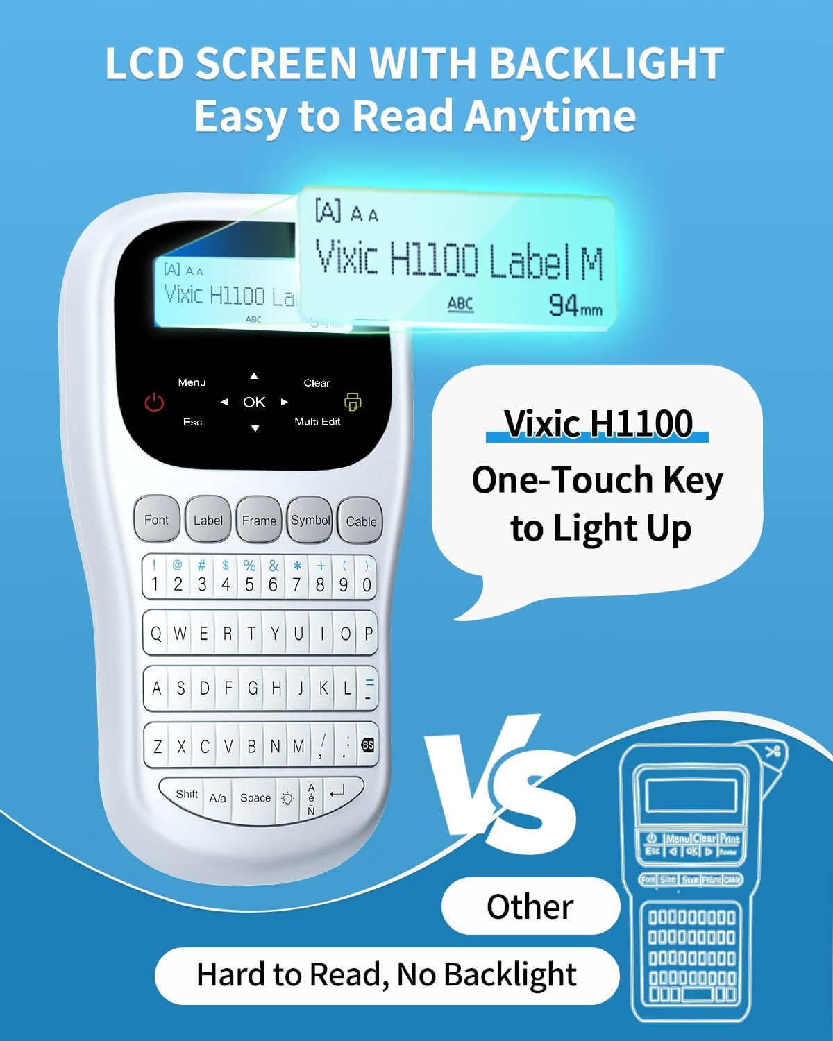 Label Maker, H1100 Label Maker Machine with-Tape, Portable Label Machine with Backlight Screen, Handheld Labeler Includes USB-C for Power, Multiple Font Icon for School Office Organization