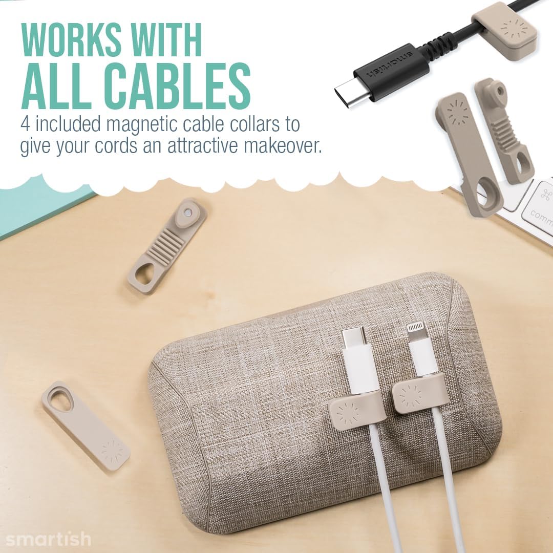 Smartish® Magnetic Cord Holder - Bigger Cable Wrangler Organizer with Magnet Clips for Charger Management on Desktop, Nightstand, or Side Table - Holds 6+ Cables - Lightly Toasted Beige