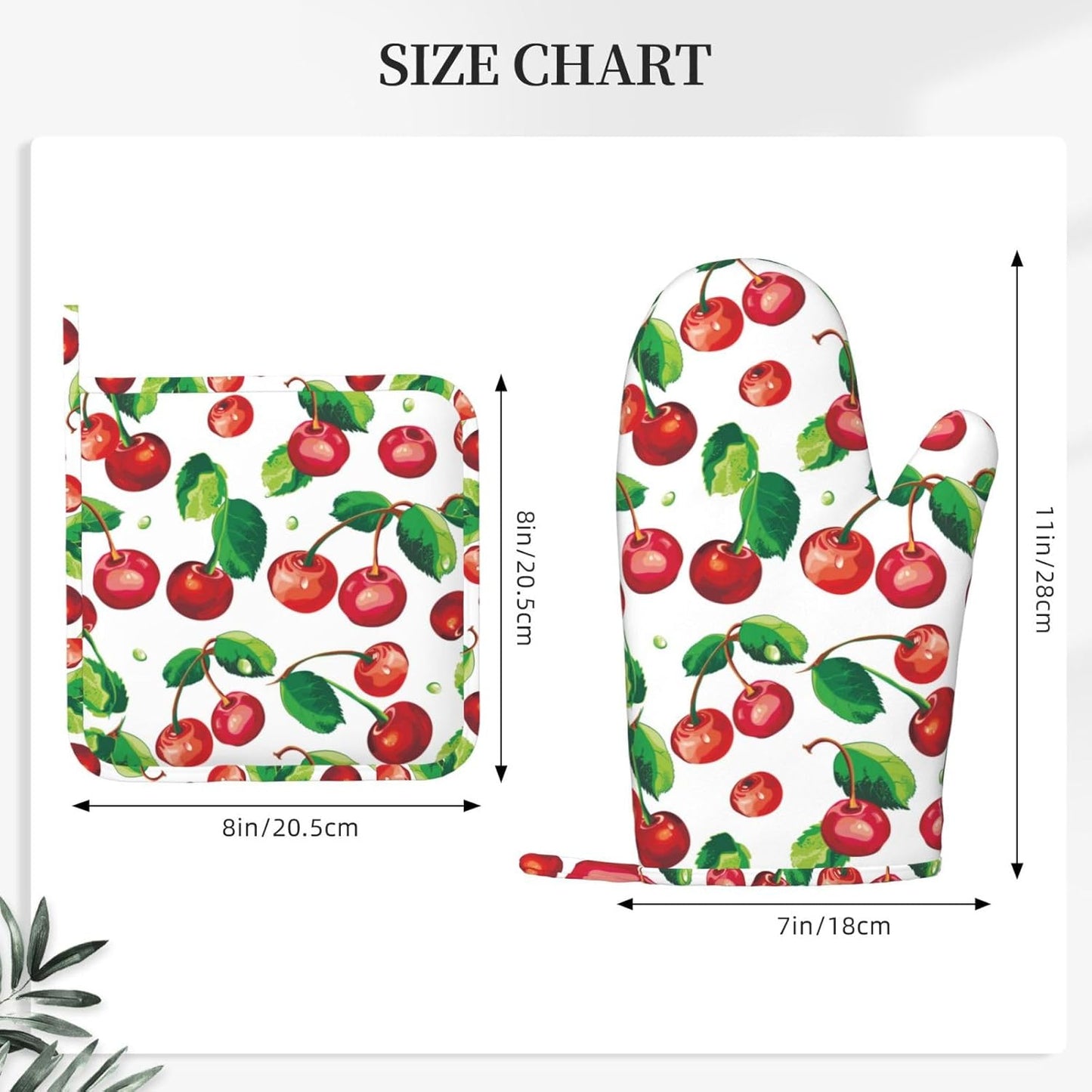 Red Cherry Oven Mitts and Pot Holders Set of 4 Silicone Cherries Kitchen Mitten Gloves and Non-Slip Potholders Set Heat Resistant Oven Gloves Hot Holders for Kitchen