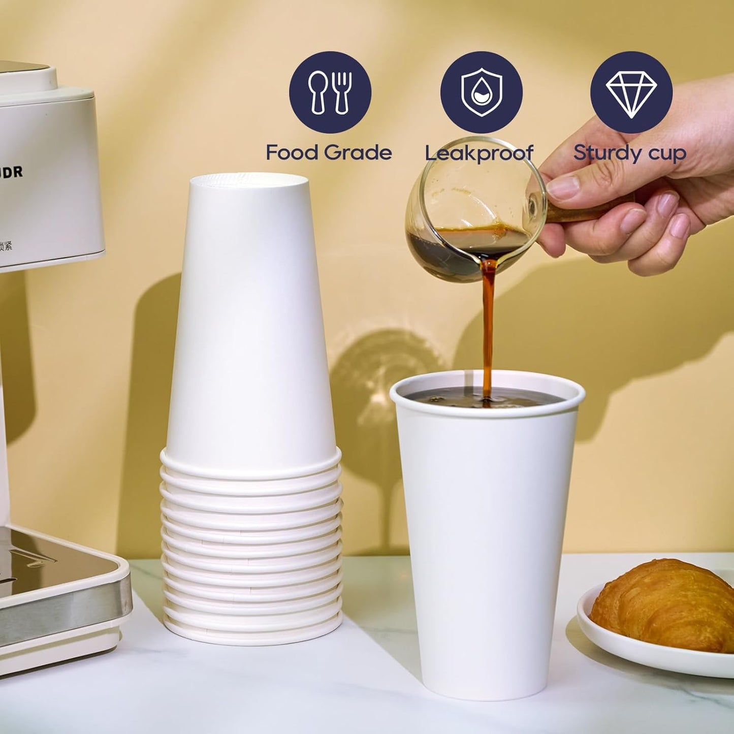 LITOPAK 1000 pack 16 oz Disposable Paper Coffee Cup, Hot Paper Coffee Cups, 16 oz White Paper Cups for Offices, Schools, Shops, Restaurants