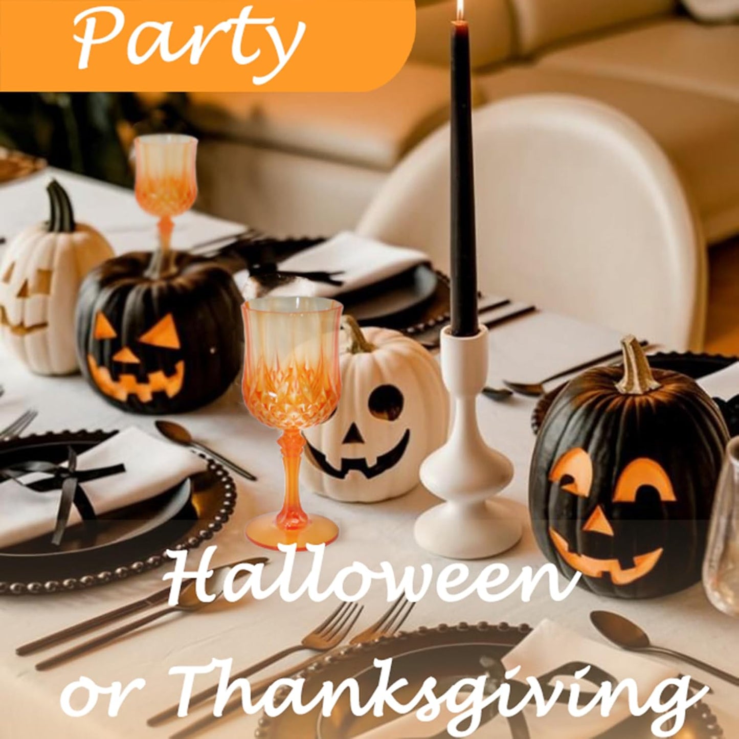 Plastic Wine Glasses，Plastic Goblets Vintage Style Cordial Drinking Glasses for Wedding Reception, Grand Event Party Supplies (24, Pumpkin orange)