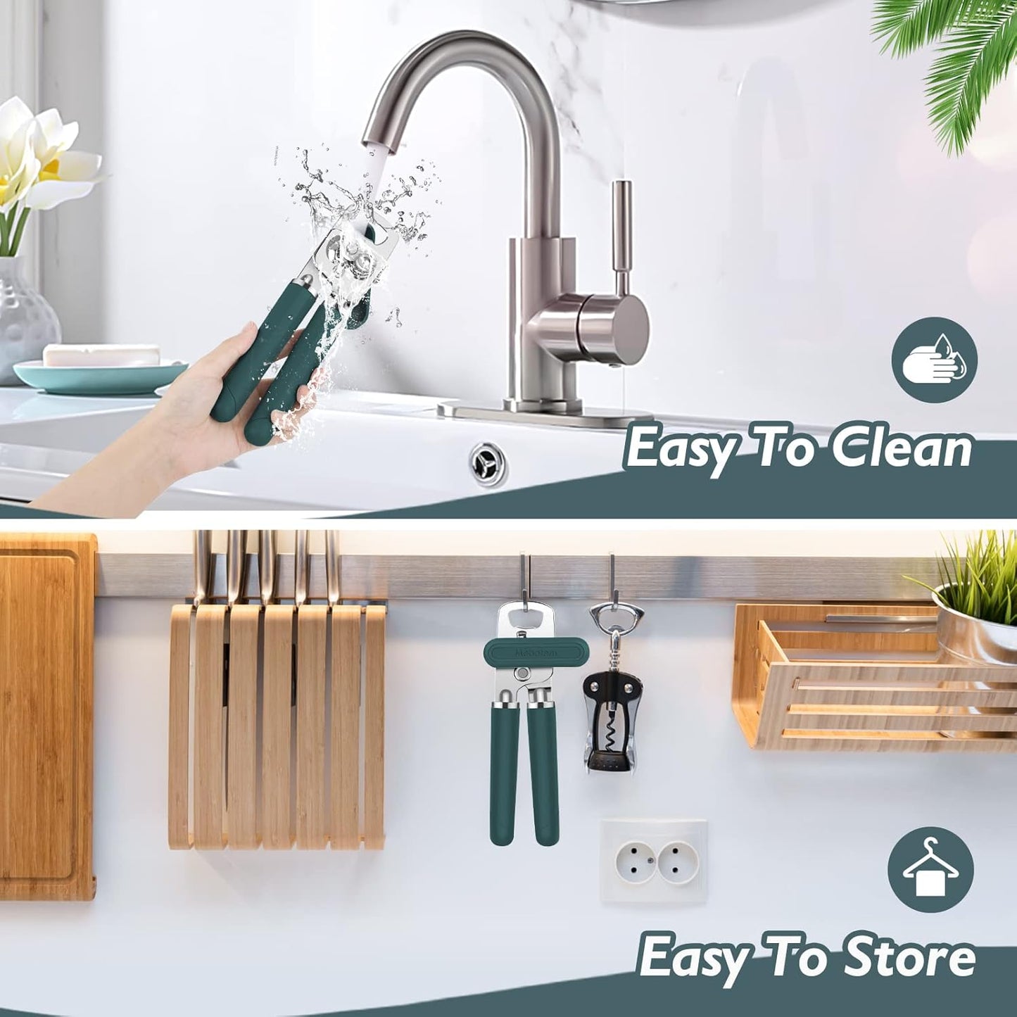 10 Colors Can Opener Manual Handheld Heavy Duty Hand Can Opener Smooth Edge Stainless Steel Can Openers Top Lid Kitchen Gadgets, Best Large Rated Easy Turn Knob, with Bottle Opener, Emerald