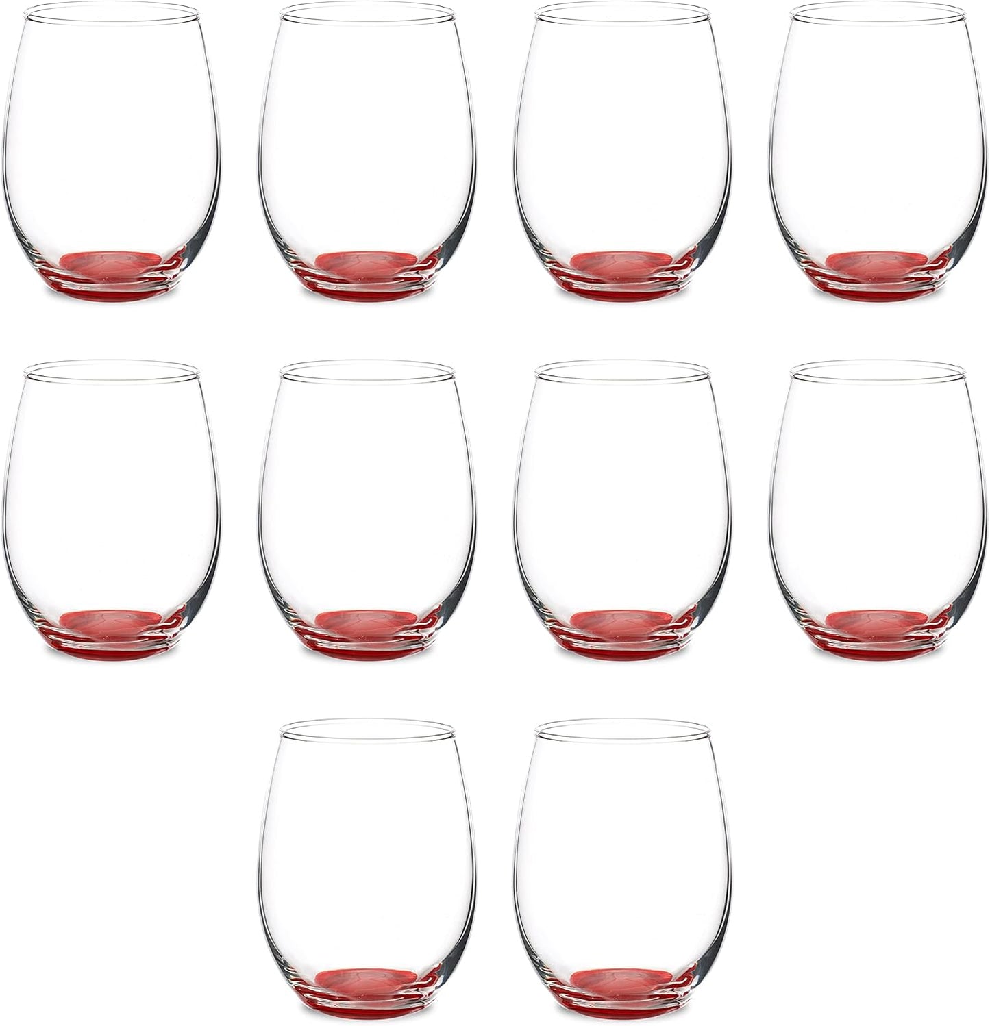 DISCOUNT PROMOS Stemless Wine Glasses in Bulk by ARC Perfection, 15 oz, 10 Pack, Red or White Wine Glass Set, Red