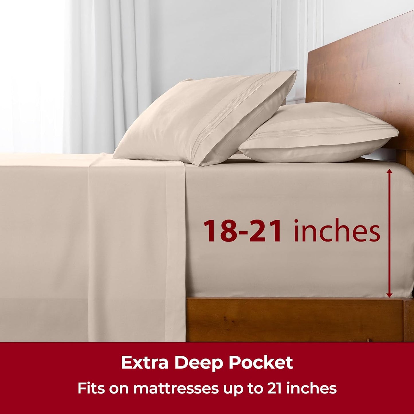 Mellanni Extra Deep King Sheets - 4 PC Iconic Collection Bedding - Hotel Luxury, Ultra Soft, Cooling Bed Sheets - Wrinkle, Fade, Stain Resistant (King, Beige)