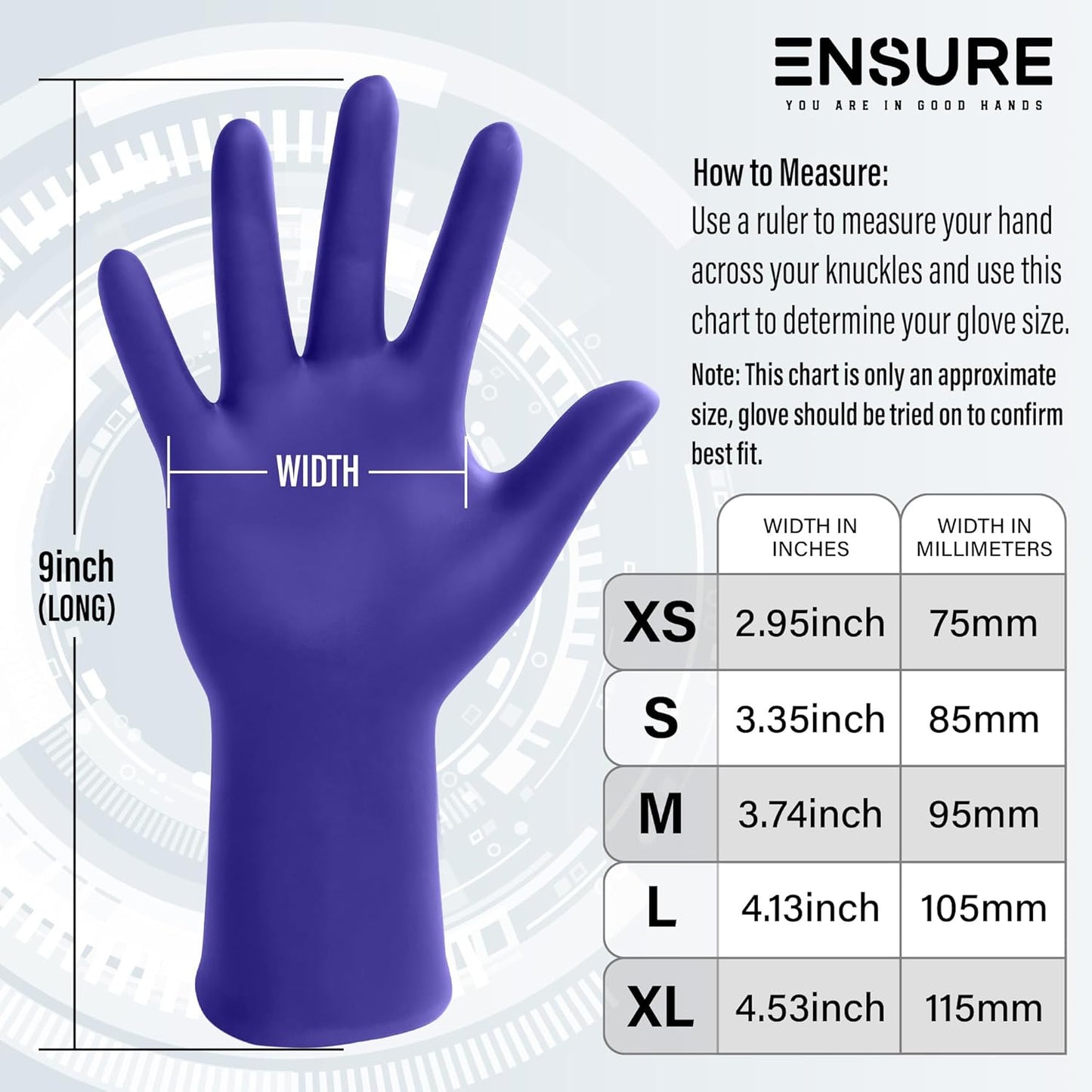 EnSure Nitrile Exam Gloves, Powder-Free, Latex-Free, Chemo Rated, Non-Sterile, Light Duty, Textured Tips, Medical, Surgical, Food Safe, Cleaning, Dental, Lab Use - 3 Mil (Medium, 2000 Count)