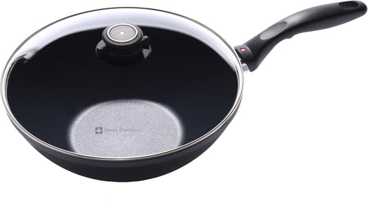 Swiss Diamond 11" (3.9 Qt) Wok HD Nonstick Induction Diamond Coated Aluminum Wok Dishwasher Safe and Oven Safe Wok, Grey