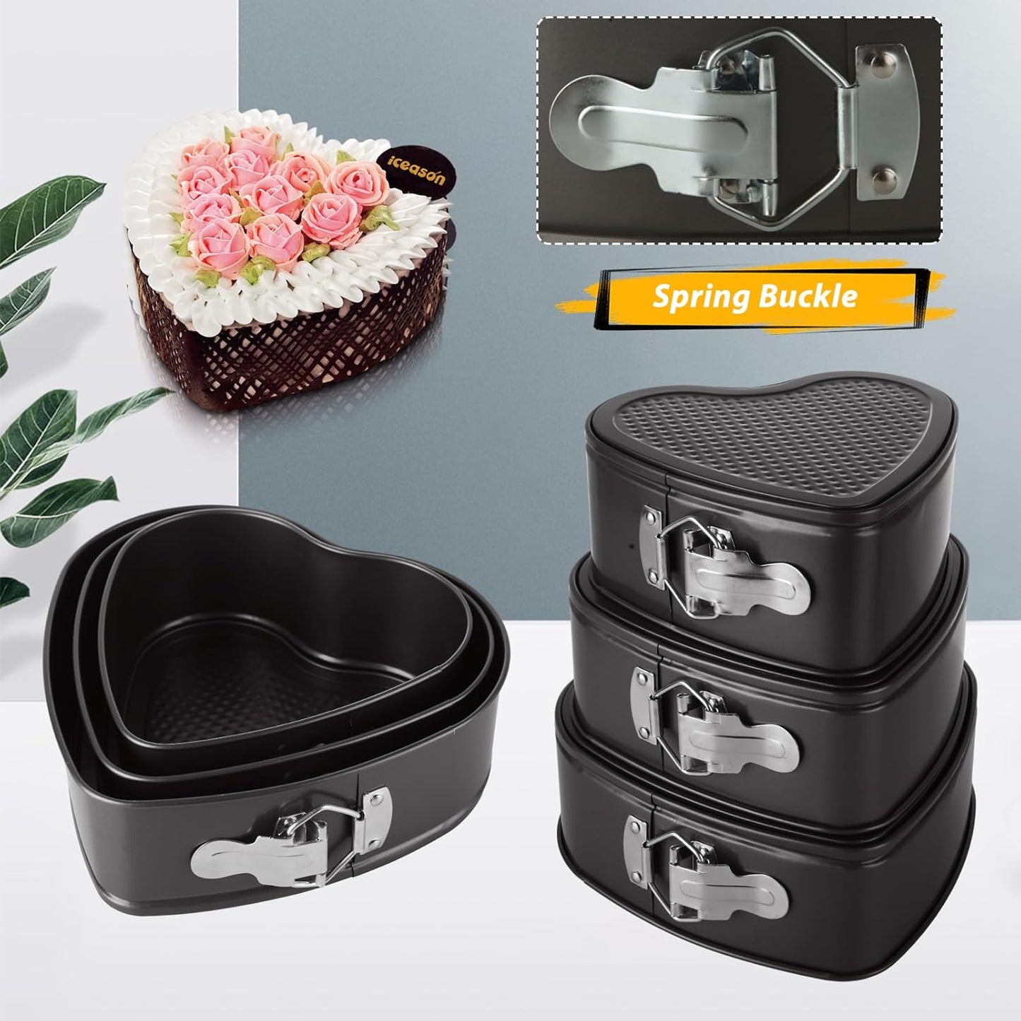 Springform Pan Set of 3 Heart Cake Pan, Heart Springform Pan with Removable Bottom, Springform Cake Pans Non-stick Bakeware for Cheesecakes, Pizza, and Quiches (7, 7.8, 8.6 inch)