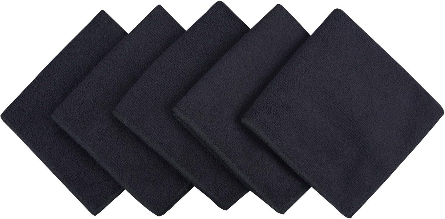 SINLAND Microfiber Dish Cloth for Washing DishesBest Kitchen Washcloth Cleaning Cloths with Poly Scour Side 12Inchx12Inch 5Pack, Black