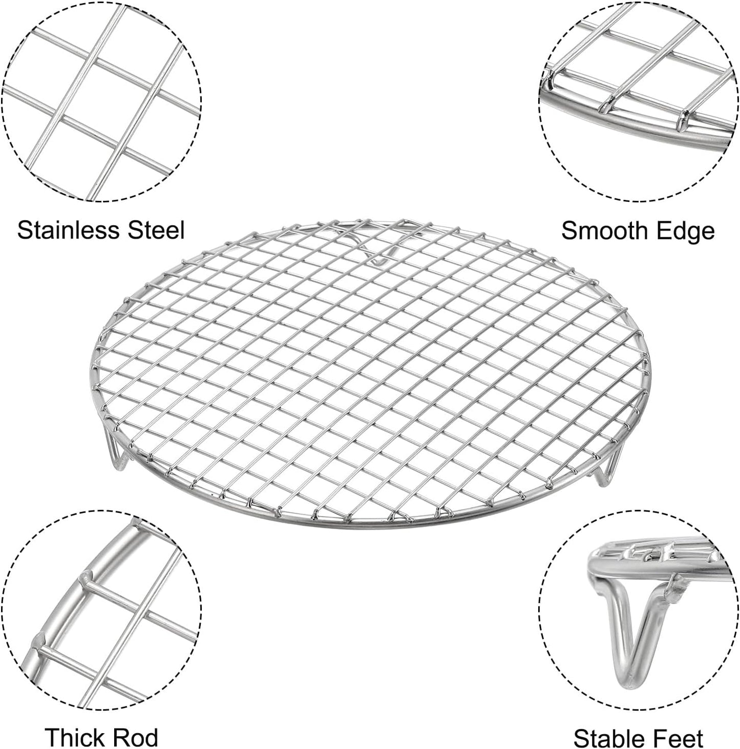 uxcell 2 Pcs Round Cooking Rack with Legs, Dia 9.8 Inch 304 Stainless Steel Barbecue Grill for Cooking Baking Barbecue Air Fryer Racks, Silver