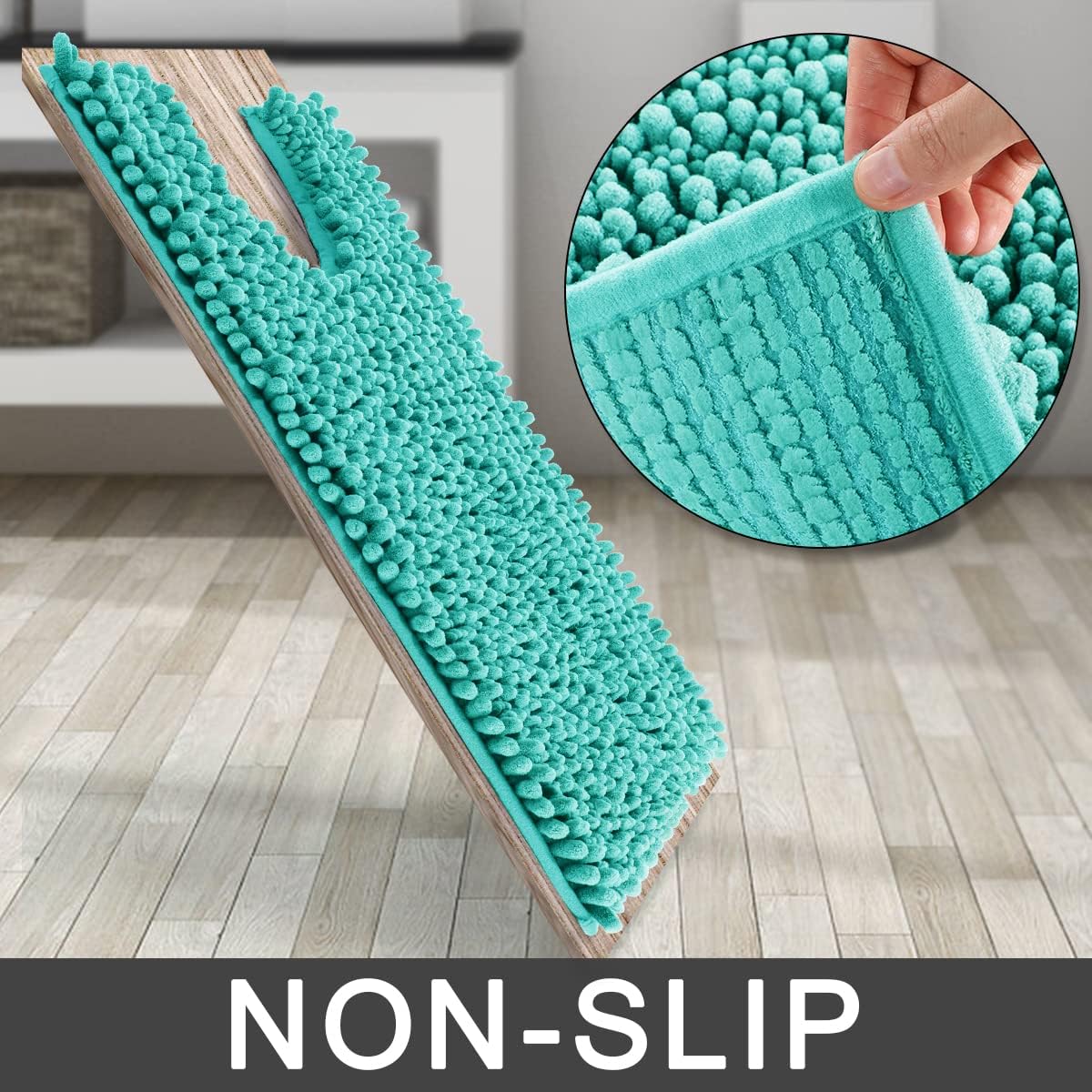 Yimobra Toilet Rug U Shaped Washable 24x20 Inch - Ultra Soft Absorbent Chenille Bath Rugs for Toilet, Quick Dry & Machine Washable, Non Slip Contour Bathroom Mat, Lake Blue