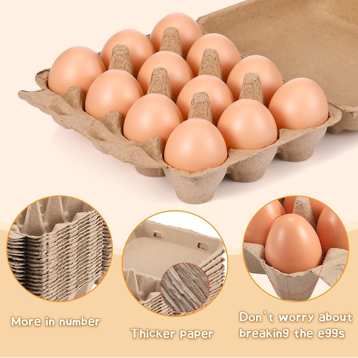 Egg Cartons 3x4 Style 25 Pack, Blank Natural Paper Pulp Square Egg Cartons Eggs, Holds Up to One Twelve 12 Count Chicken Eggs, Sturdy Design Made from Recycled Cardboard.…