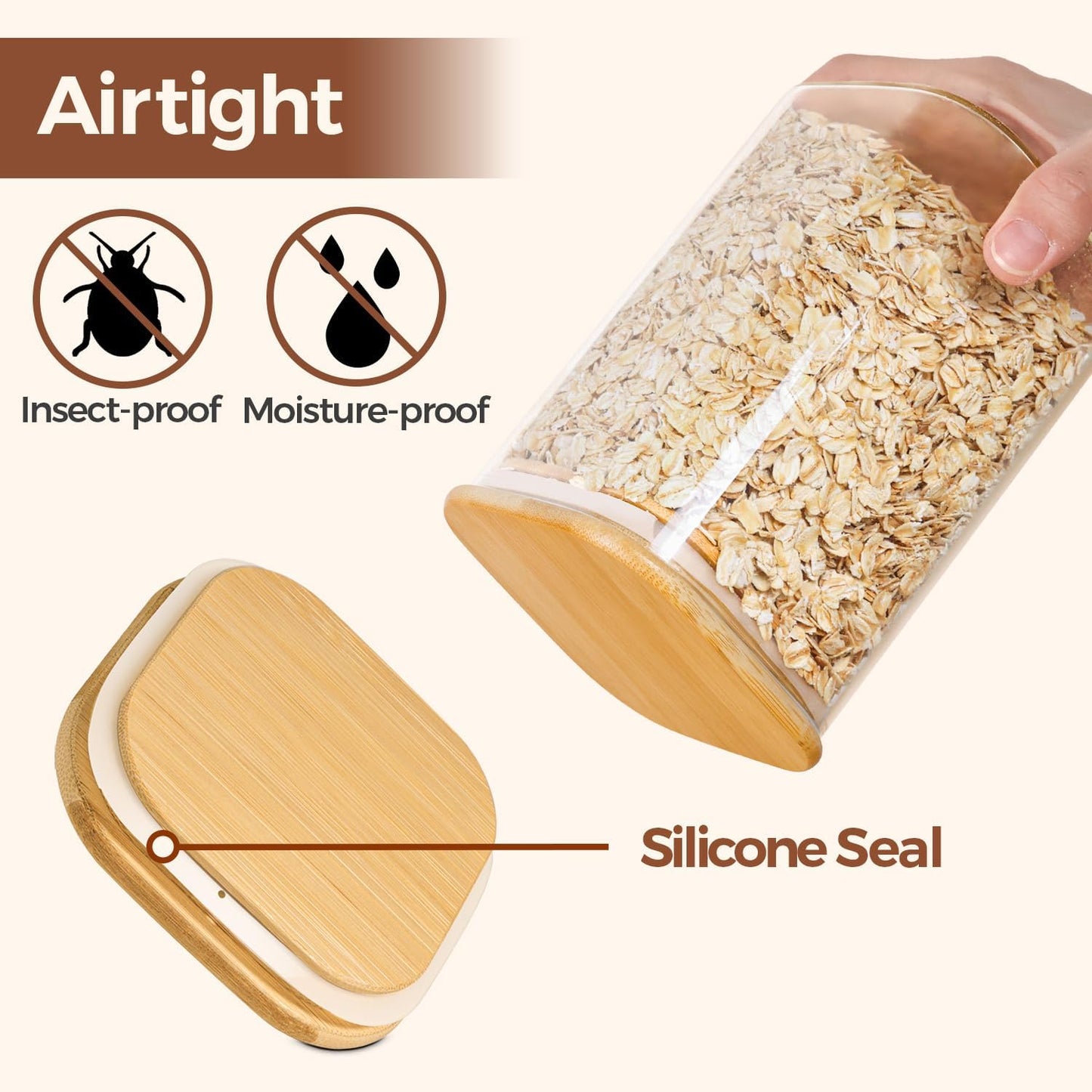 ComSaf 1.2 Qt Glass Storage Containers with Lids, Glass Jars with Lids, Clear Food Storage Jar, Square Canister Set of 9, Pantry Organizers and Storage for Cookie Flour Oat Pasta Tea Coffee Bean