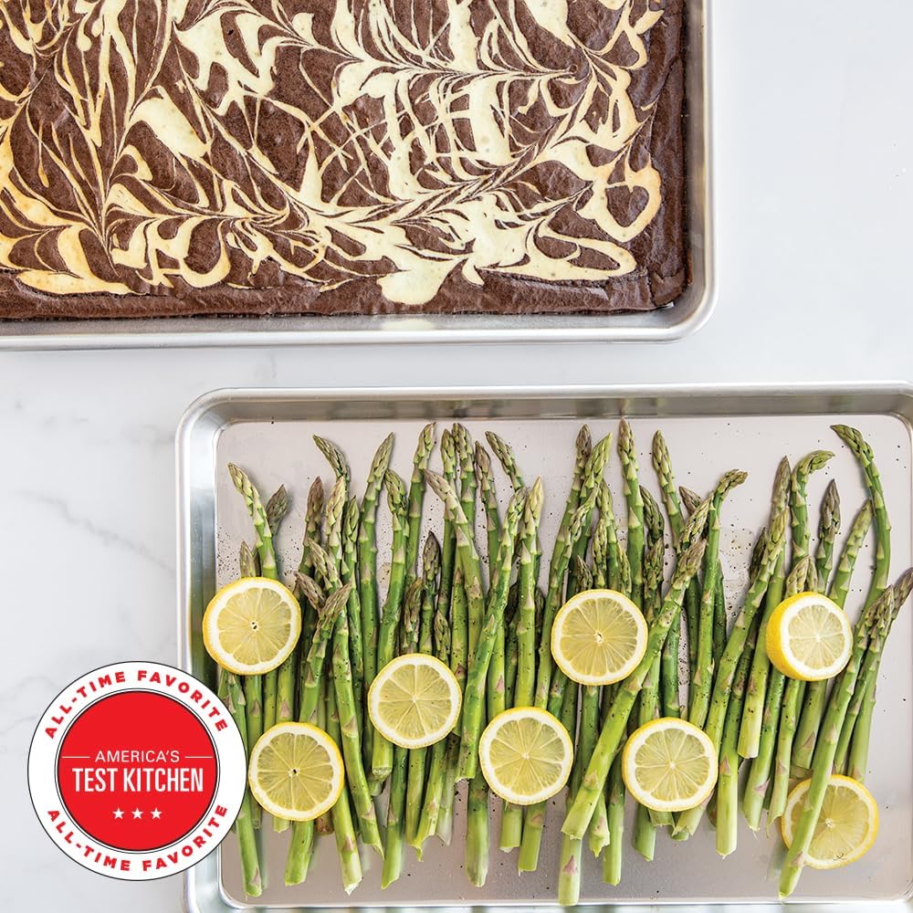 Nordic Ware Naturals Half Sheet Set - USA Made Aluminum Commercial Quality Sheet Pan for Baking or Roasting, Encapsulated Galvanized Steel Rim Prevents Warping, 2pk Half + Lid