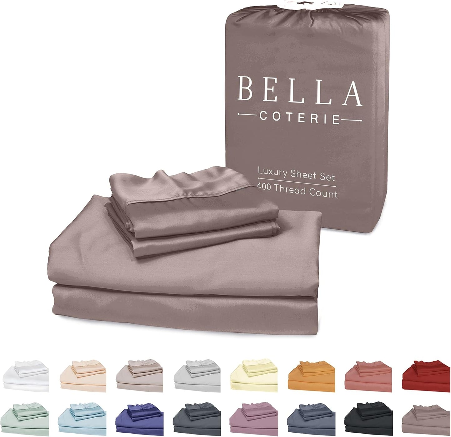 Bella Coterie Luxury Bamboo Viscose Split King Size Sheet Set | 100% Organically Grown | Ultra Soft | Cooling for Hot Sleepers | 18" Deep Pocket [Mocha]