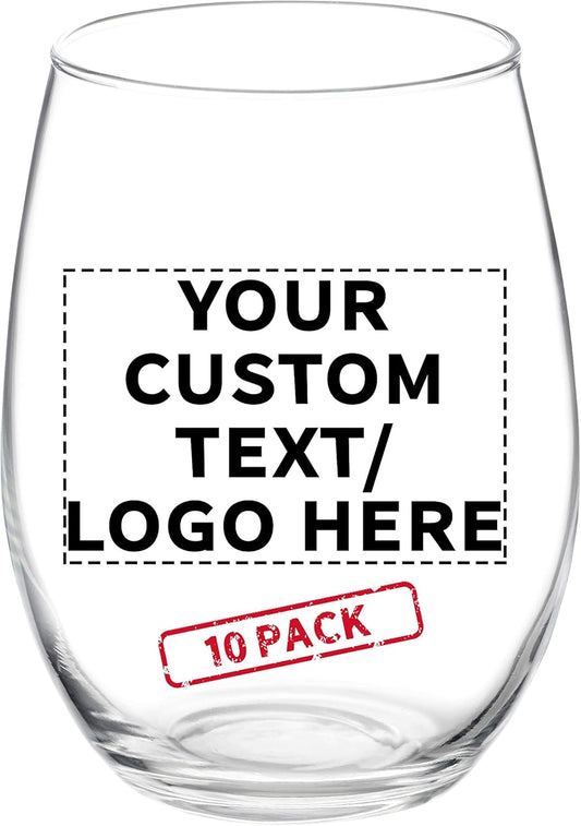 DISCOUNT PROMOS 10 ARC Stemless Wine Glasses Set, 21 oz. - Customizable Text, Logo - Chardonnay, Cabernet, Merlot, Sauvignon - Clear