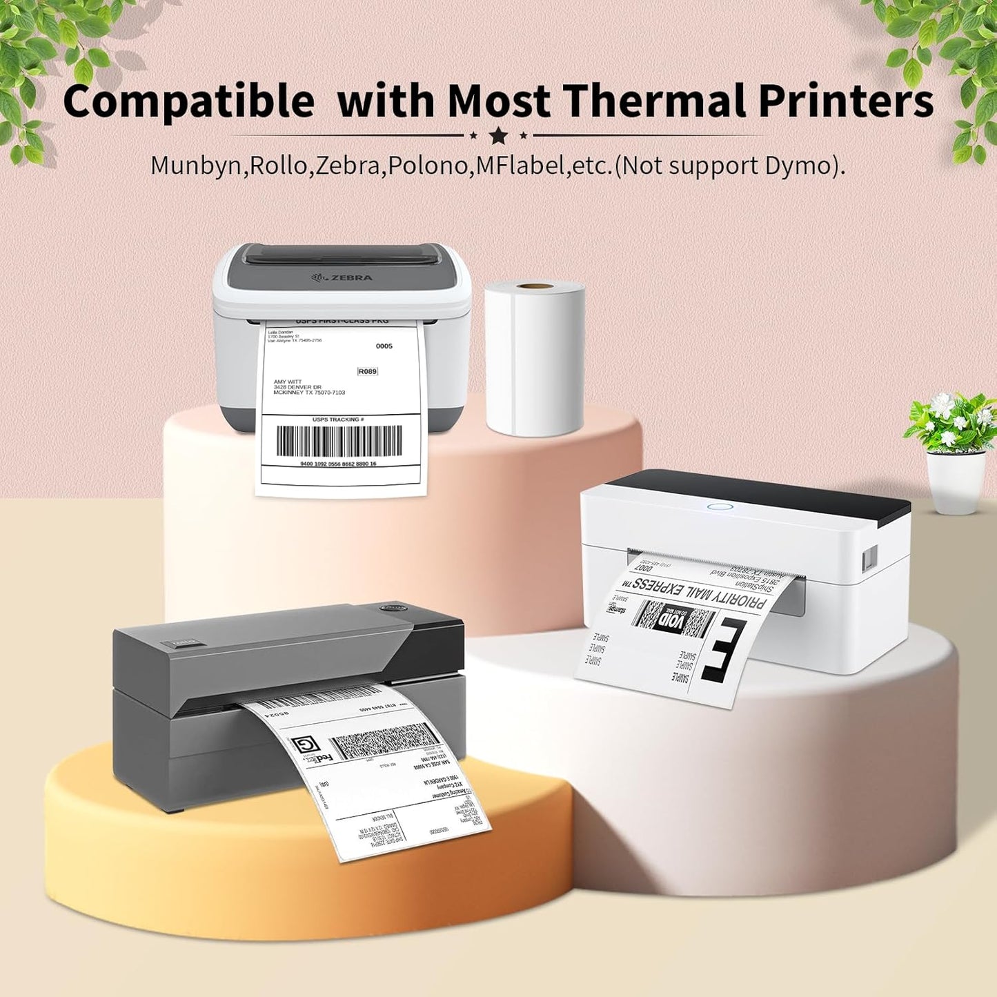 FungLam 6 Rolls 4"x6" Thermal Shipping Labels, 250 Labels/6 Roll, 1" Core, Perforated, Address Mailing Shipping Labels Compatible with JADENS,Rollo, Zebra,iDPRT.