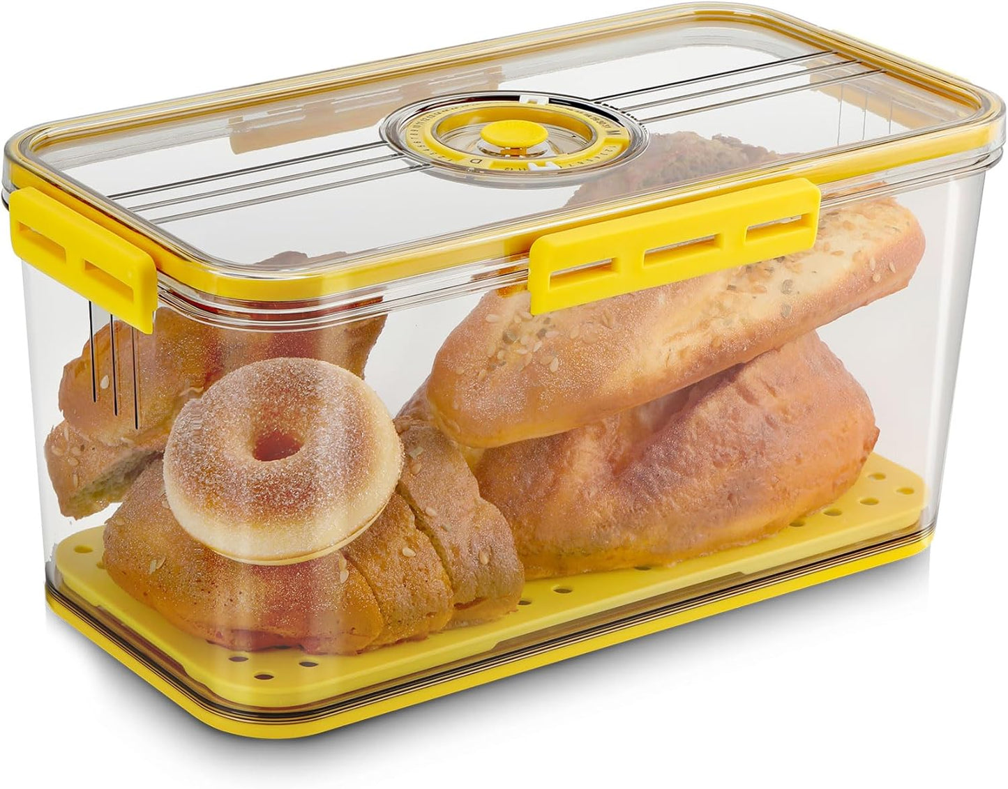 Clear Bread Box for Kitchen Countertop - Airtight Plastic Container for Fresh Bread Storage - Homemade Bread Saver Bin Keeper - Yellow
