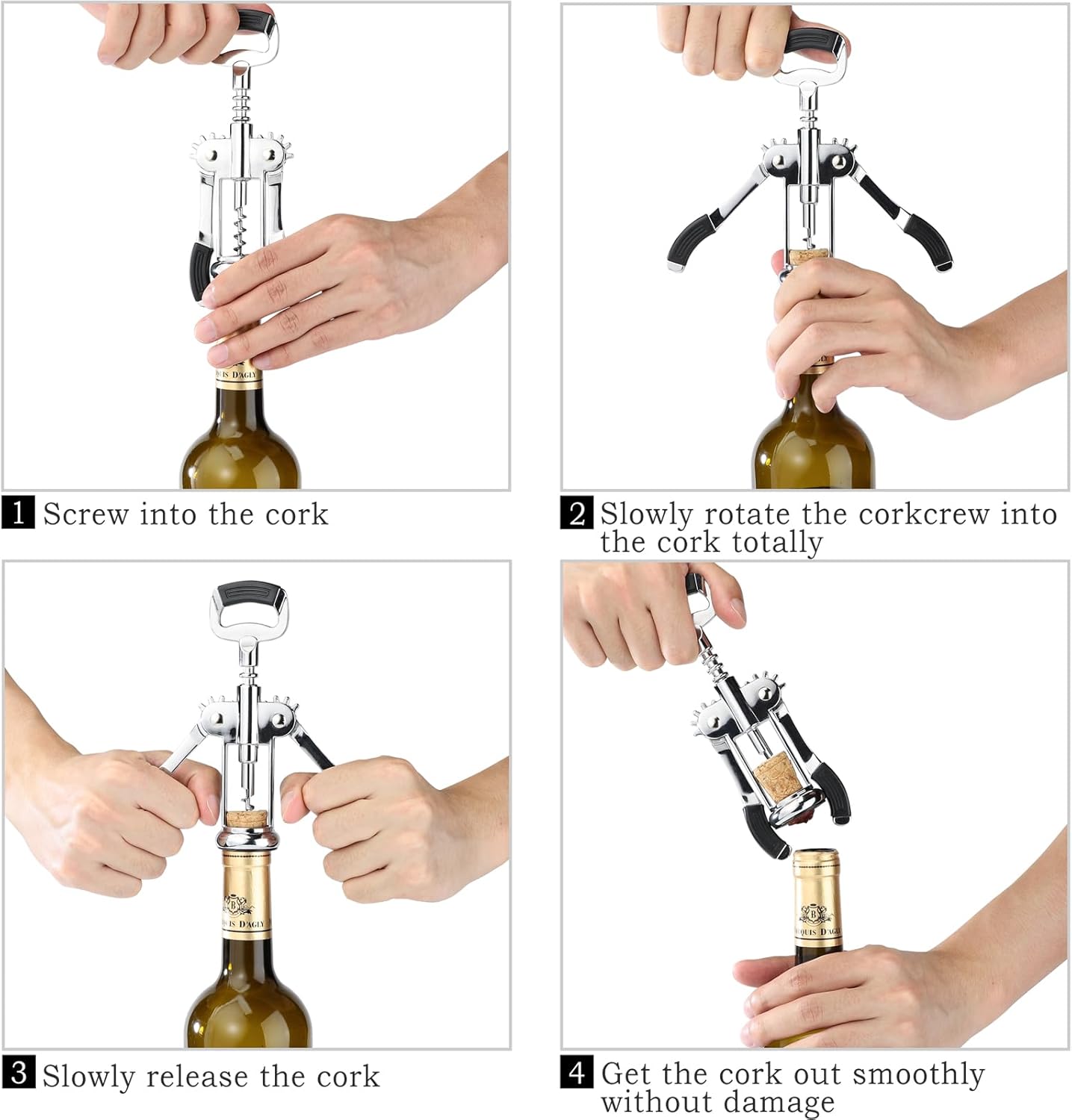 Wing Corkscrew Set Zinc Alloy Premium Wine Opener,Multifunctional Wing Corkscrew and 2 Wine Corks,1 Wine Foil Cutter for Bar Home Kitchen