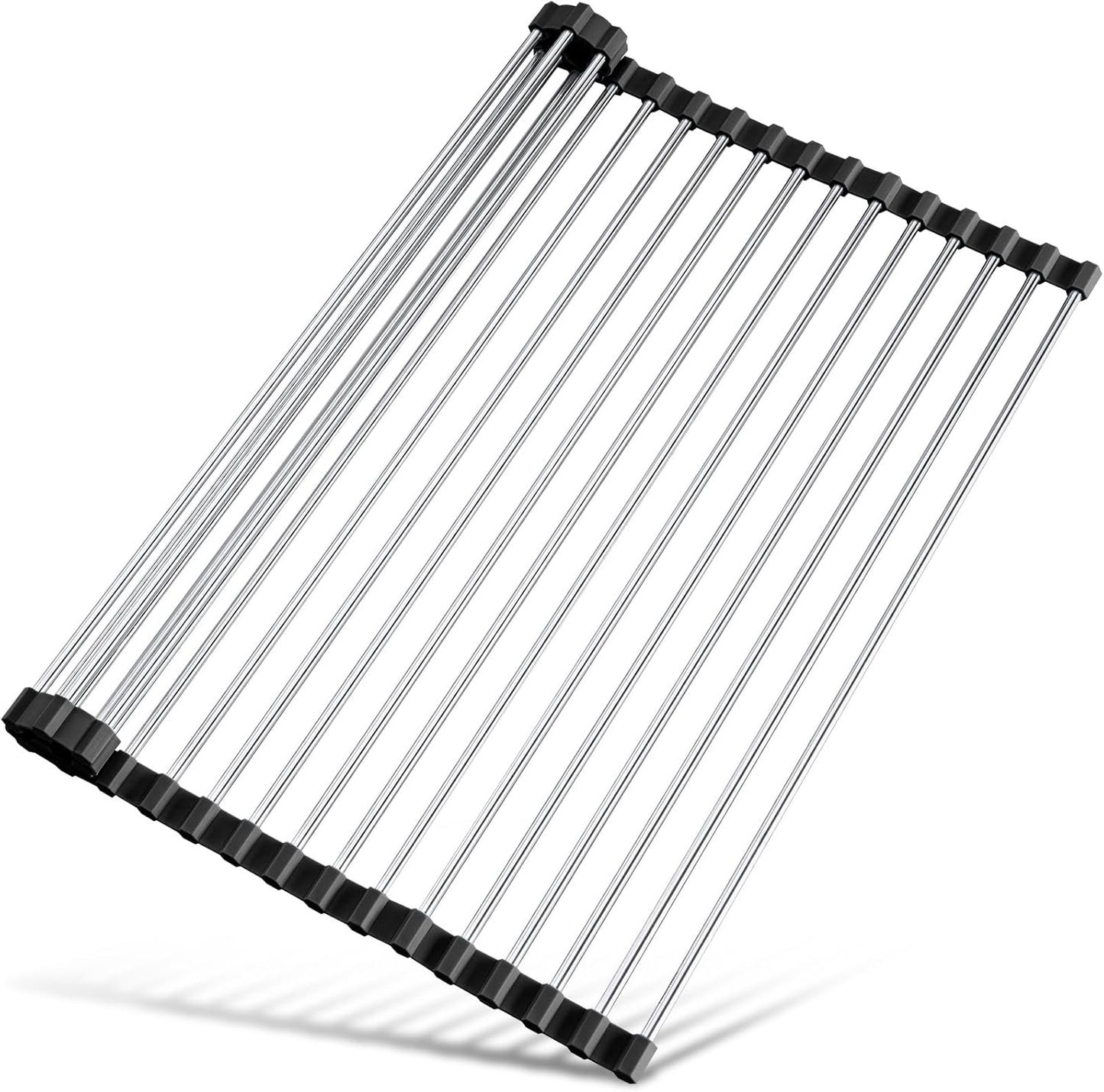 Tomorotec 21" x 15.5" Roll Up Dish Drying Rack Over Sink Drying Rack Sink Cover Kitchen Sink Accessories Gadget Multipurpose Organizer Foldable Stainless Steel Drainer