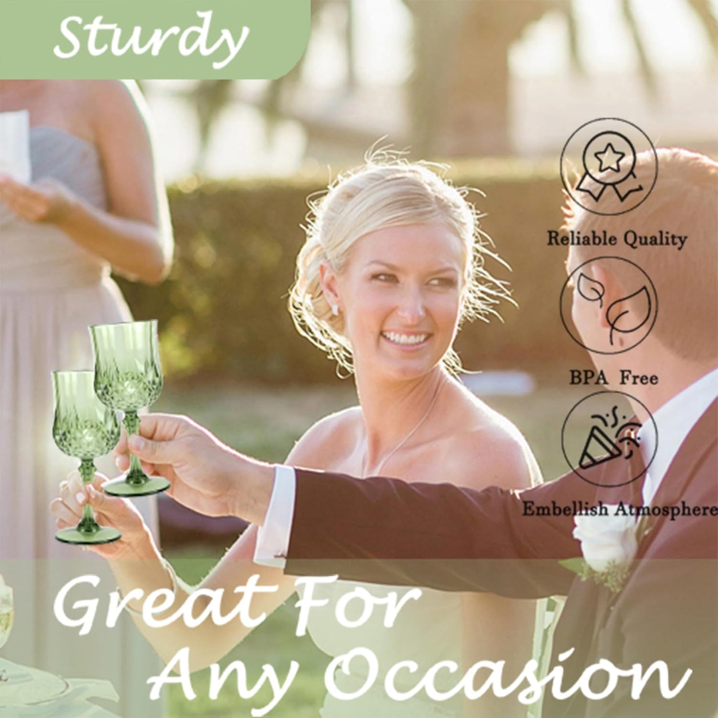 Plastic Wine Glasses，Plastic Goblets Vintage Style Cordial Drinking Glasses for Wedding Reception, Grand Event Party Supplies (12, New Green)