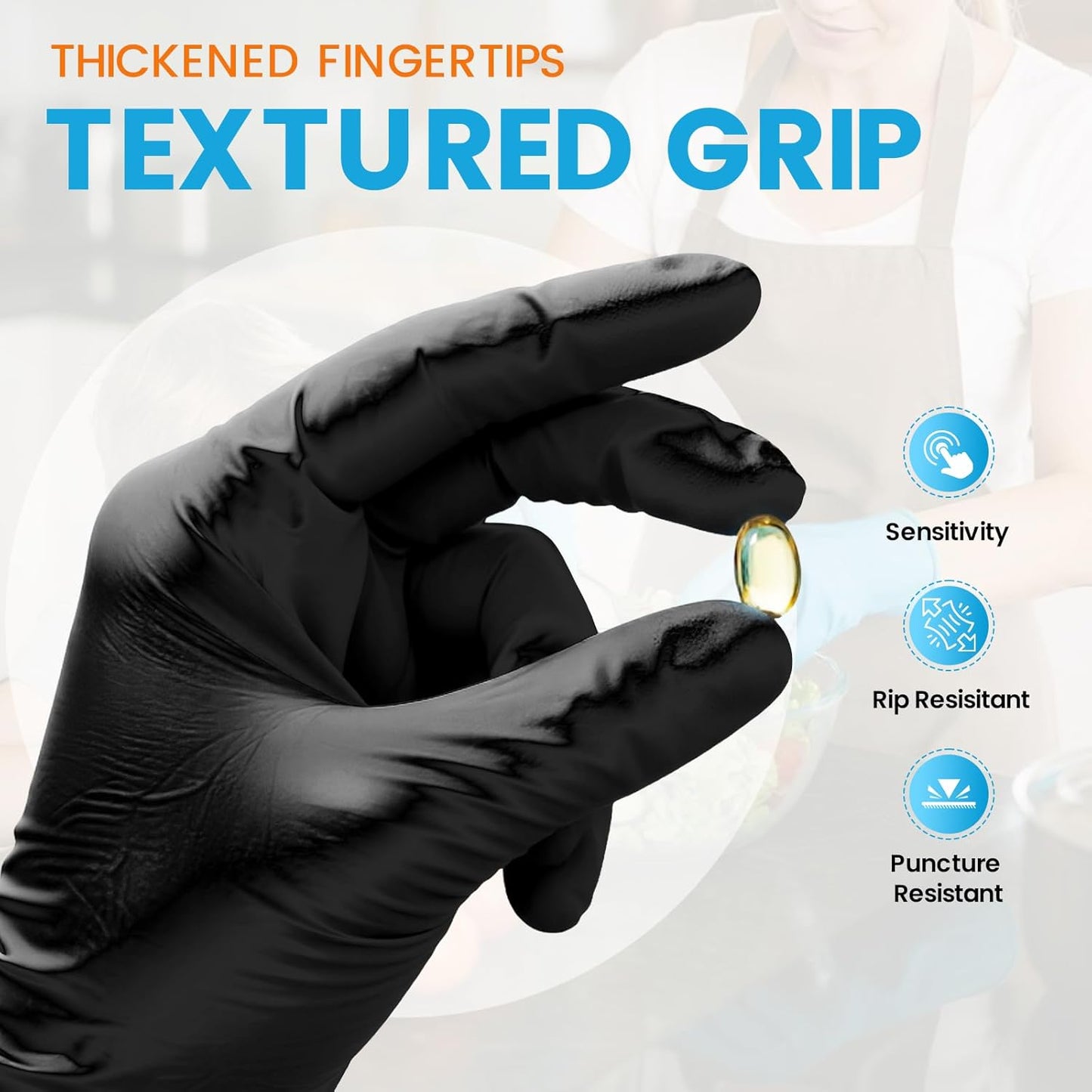 6 mil Disposable Nitrile Gloves, Heavy Duty Disposable Glove, Cooking Gloves, Latex Free, Powder Free (Black of 1000, Medium)