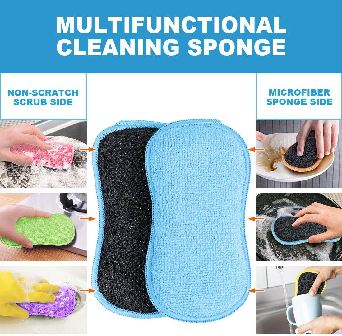 HOMEXCEL 12 Pack Multi-Purpose Scrub Sponges Kitchen, Dish Sponge, Non-Scratch Microfiber Sponge for Efficiently Cleaning Dishes, Pots, and Pans (Multicolor)